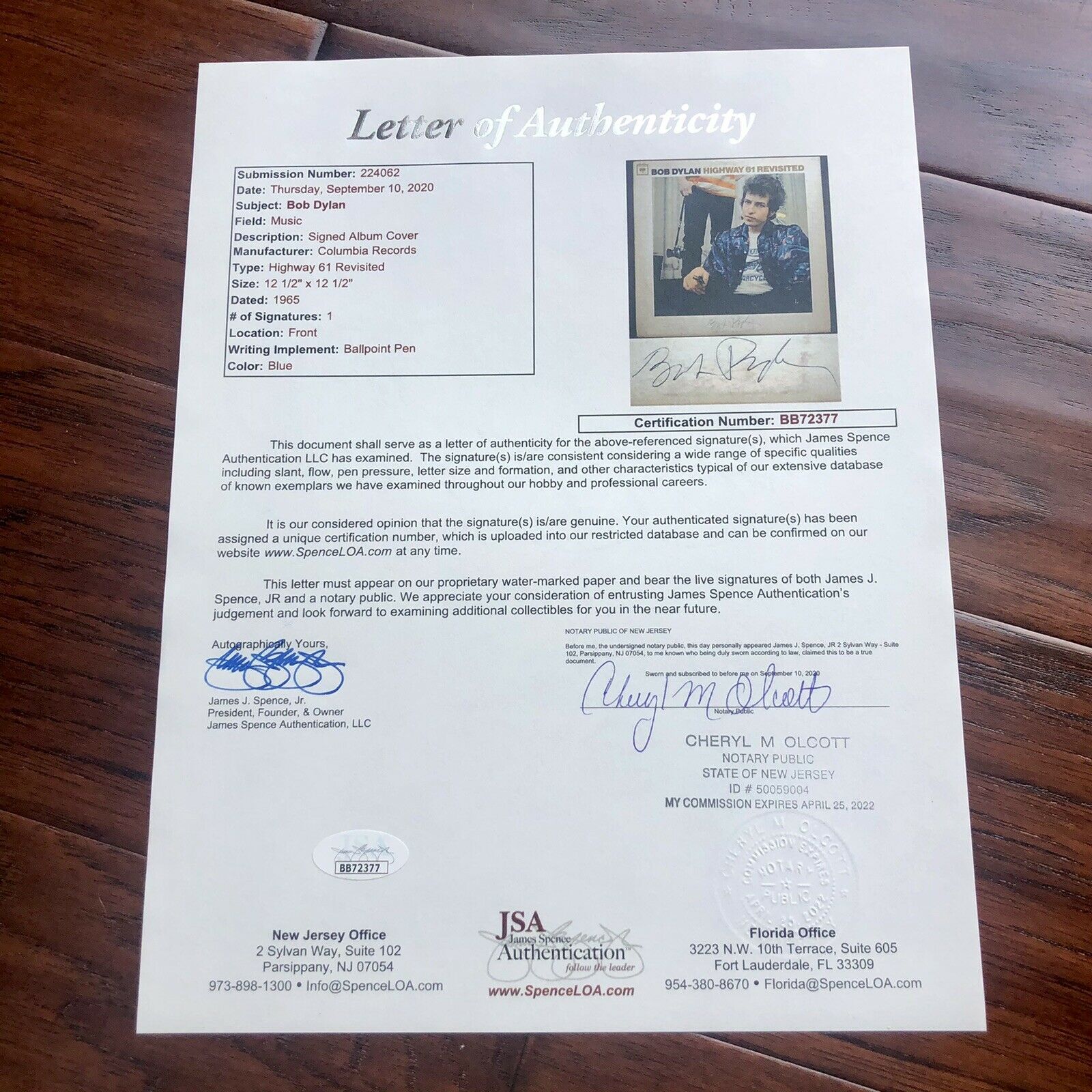 BOB DYLAN * JSA LOA * Autograph Highway 61 Revisited Signed Record Album