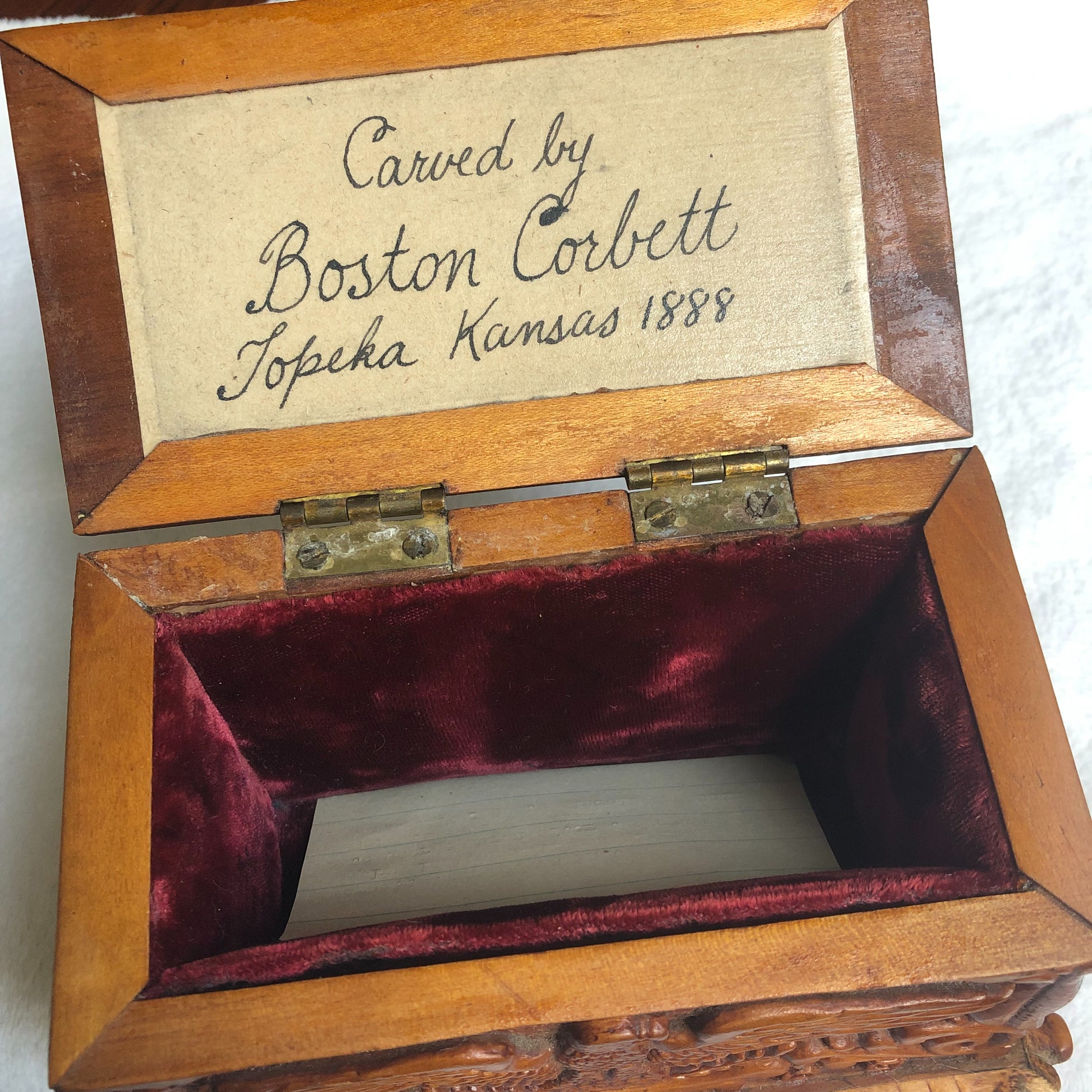 BOSTON CORBETT * Personally Owned and Carved Box * Abraham Lincoln Avenger