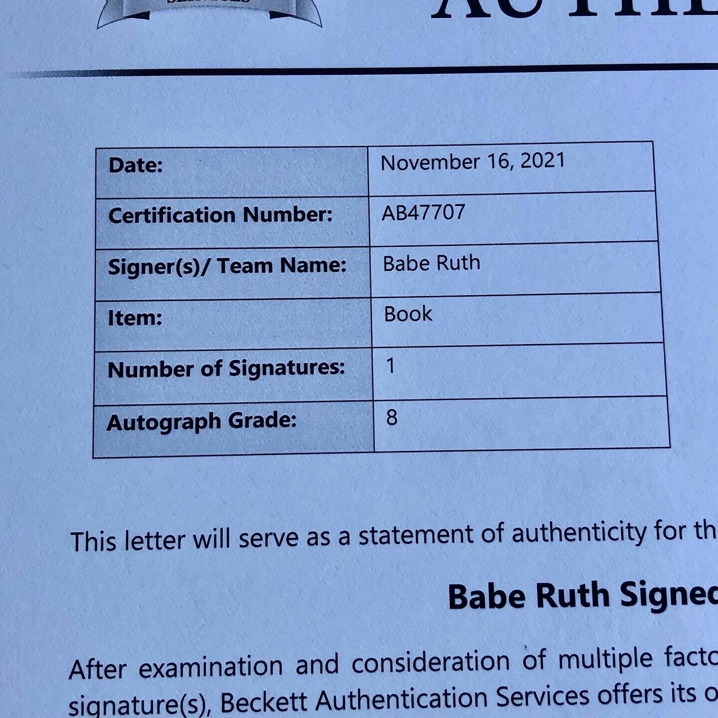 BABE RUTH * Beckett BAS * Autograph Uninscribed At Bat Photo Signed Graded 8