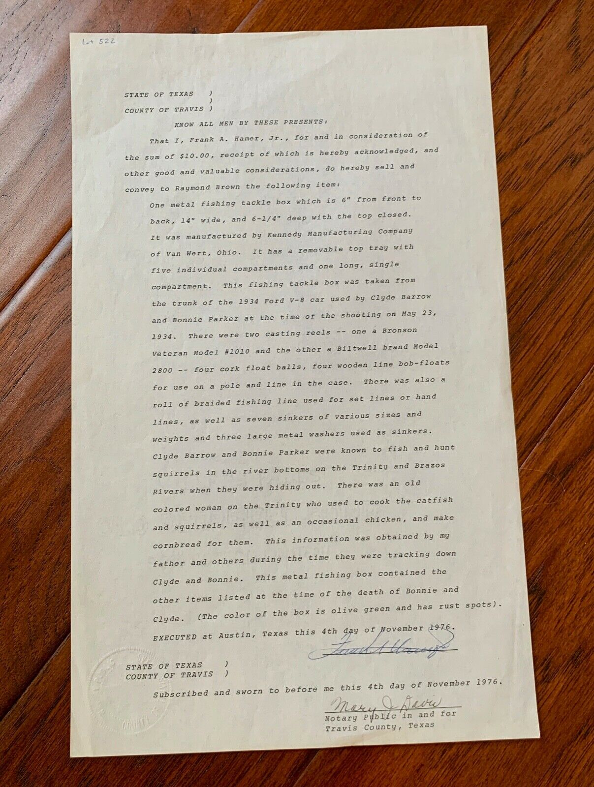 BONNIE & CLYDE * Owned & Used Fishing Tackle Box * Ambush Car * Frank Hamer COA