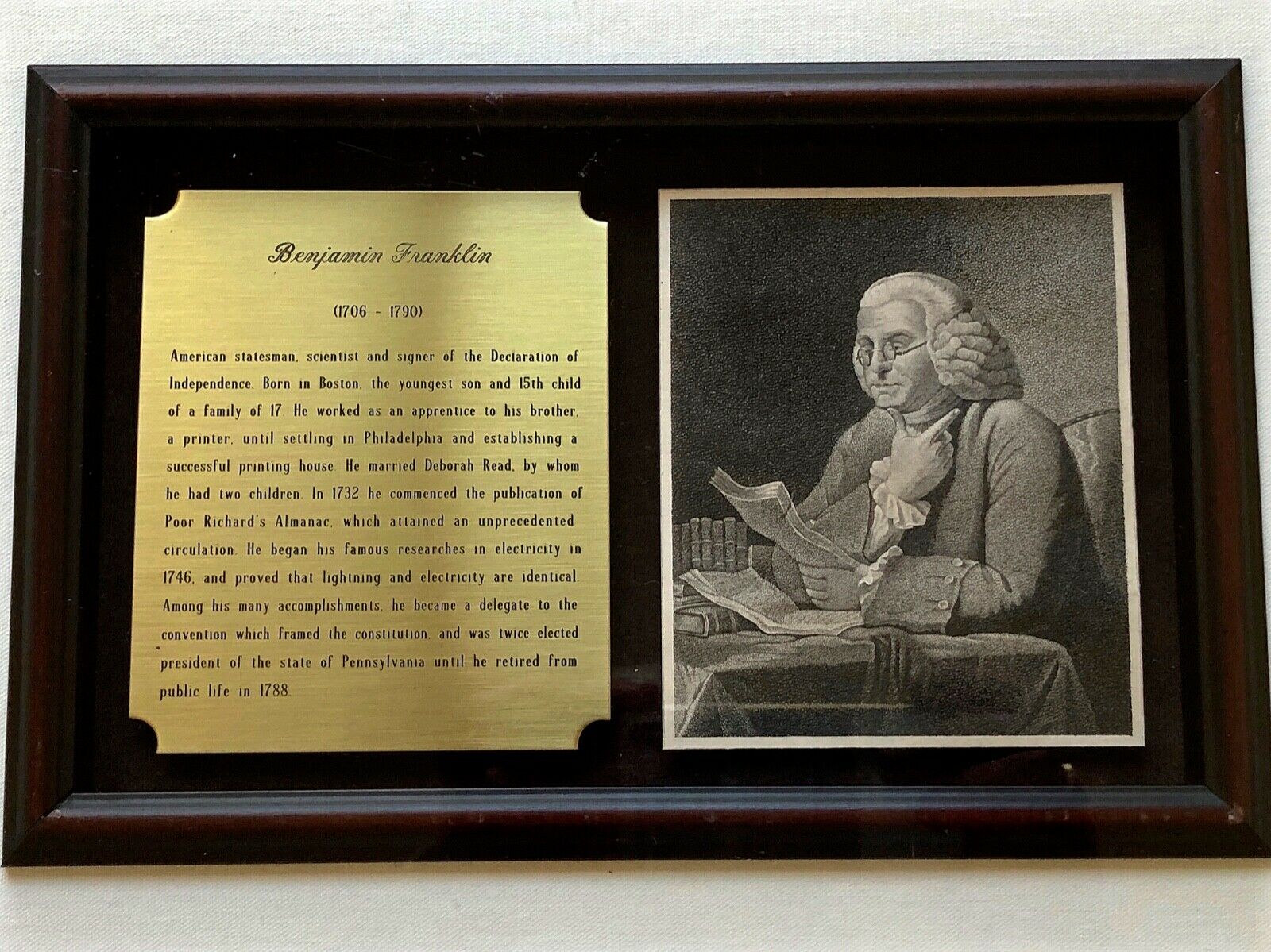 BENJAMIN FRANKLIN * JSA LOA * AUTOGRAPH PA Land Grant Display SIGNED * Ben