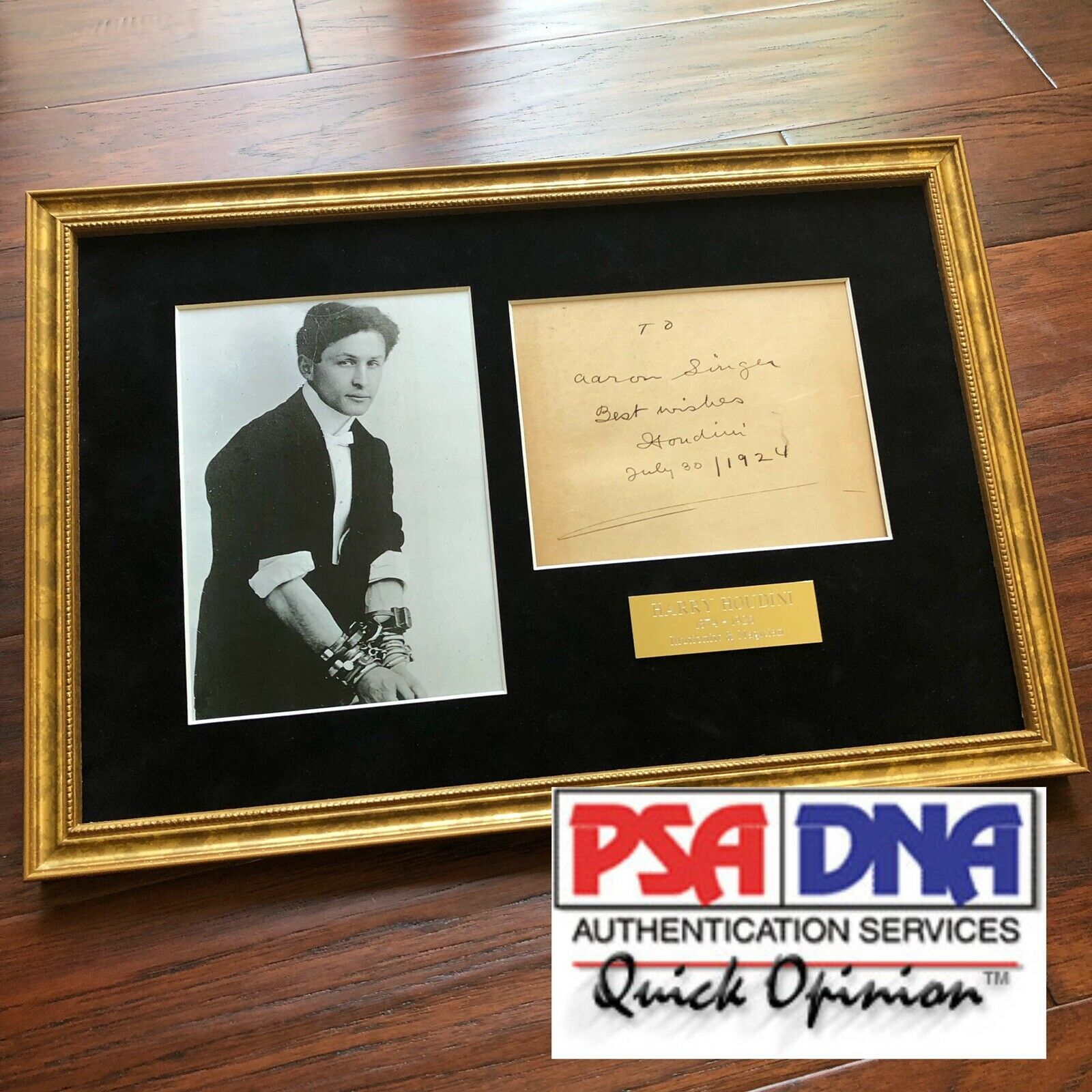 HARRY HOUDINI * PSA/DNA * Hand Signed & Inscribed Book Page * Magician Autograph