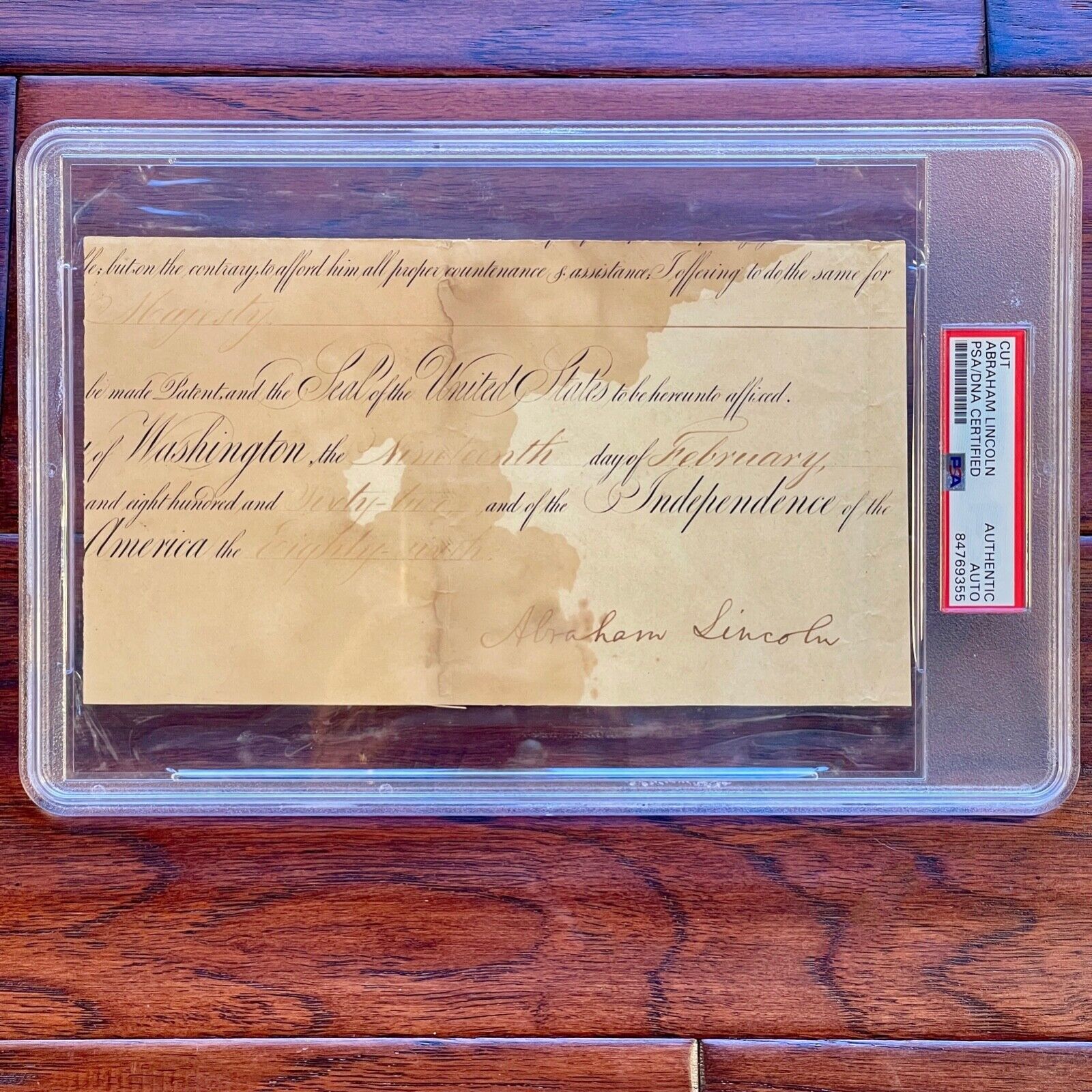 ABRAHAM LINCOLN * PSA/DNA Slab * AS PRESIDENT Autograph Appointment Signed 1862