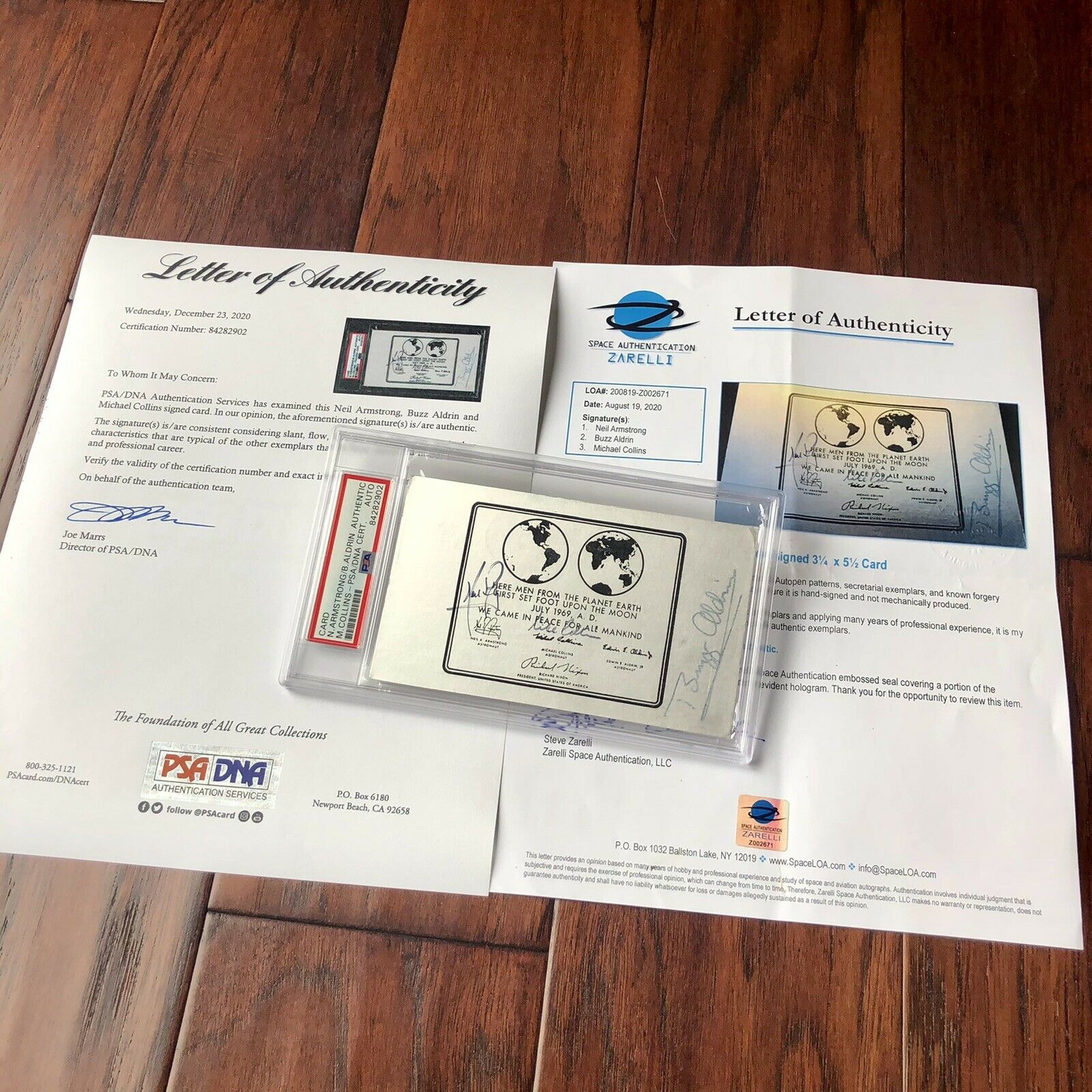 APOLLO 11 * PSA/DNA * Crew Signed Came In Peace Plaque Autograph Neil Armstrong