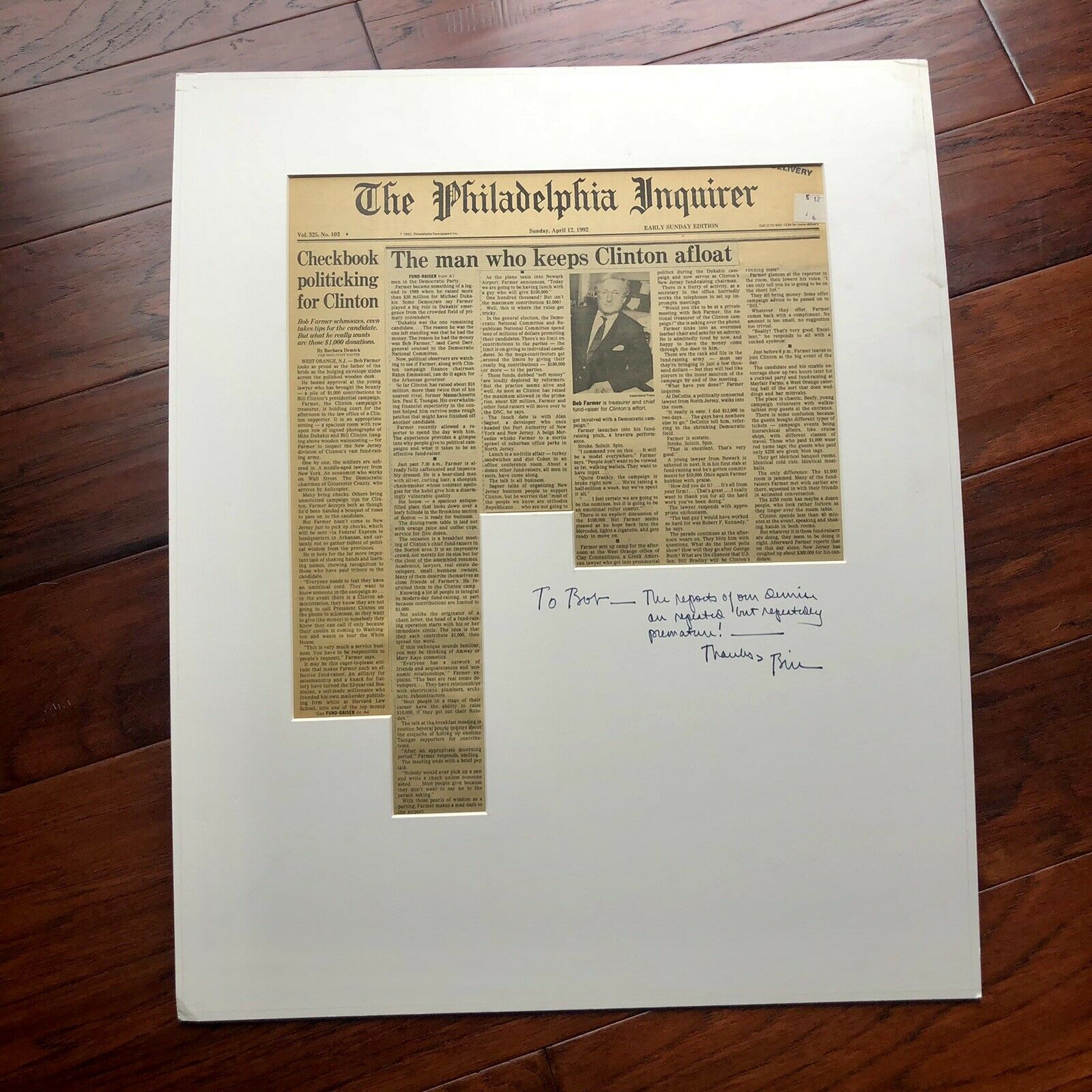 BILL CLINTON * JSA LOA * Signed Autograph Newspaper * Comeback Kid Inscription