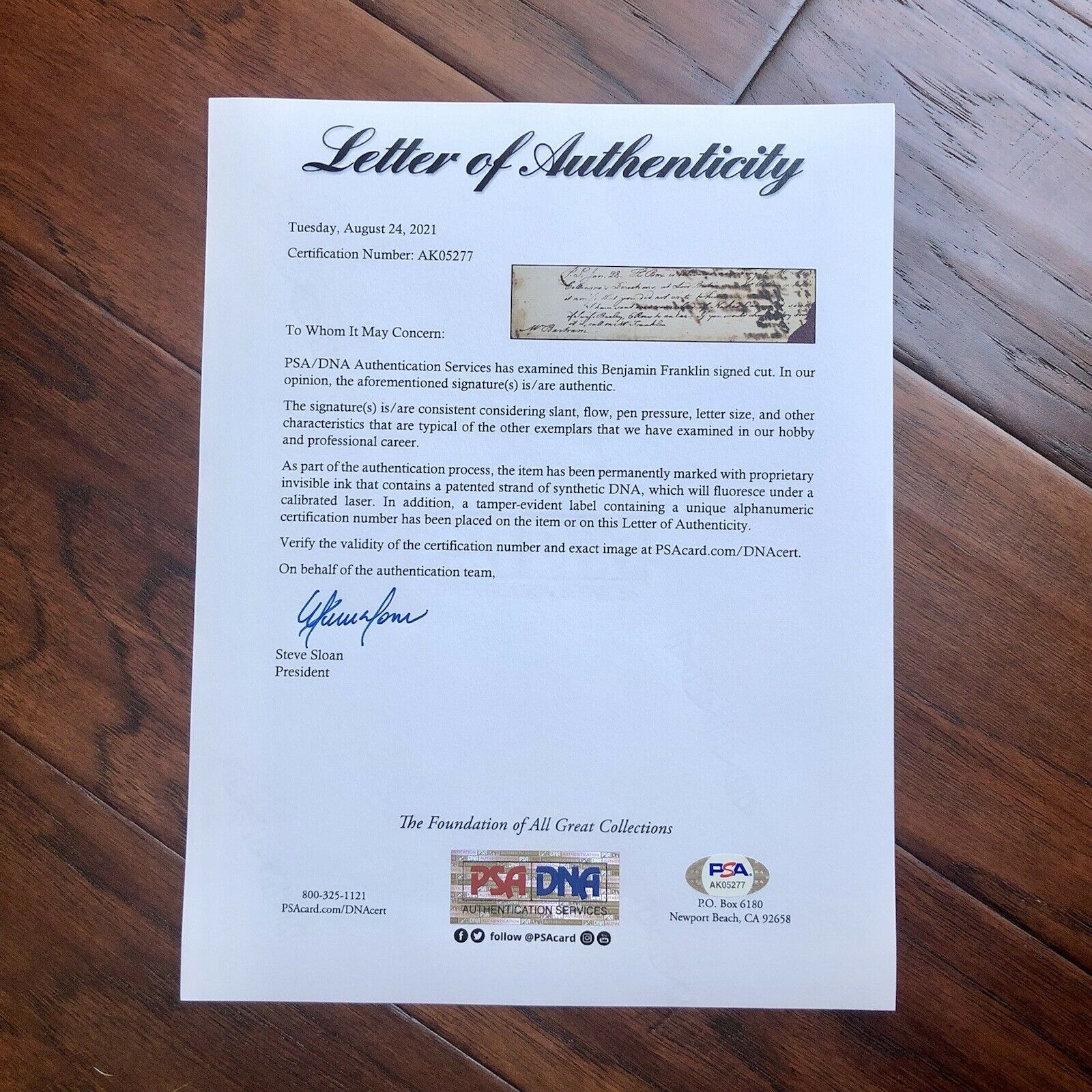 BENJAMIN FRANKLIN * PSA/DNA * Signed Handwritten Autograph RE: Box To George III