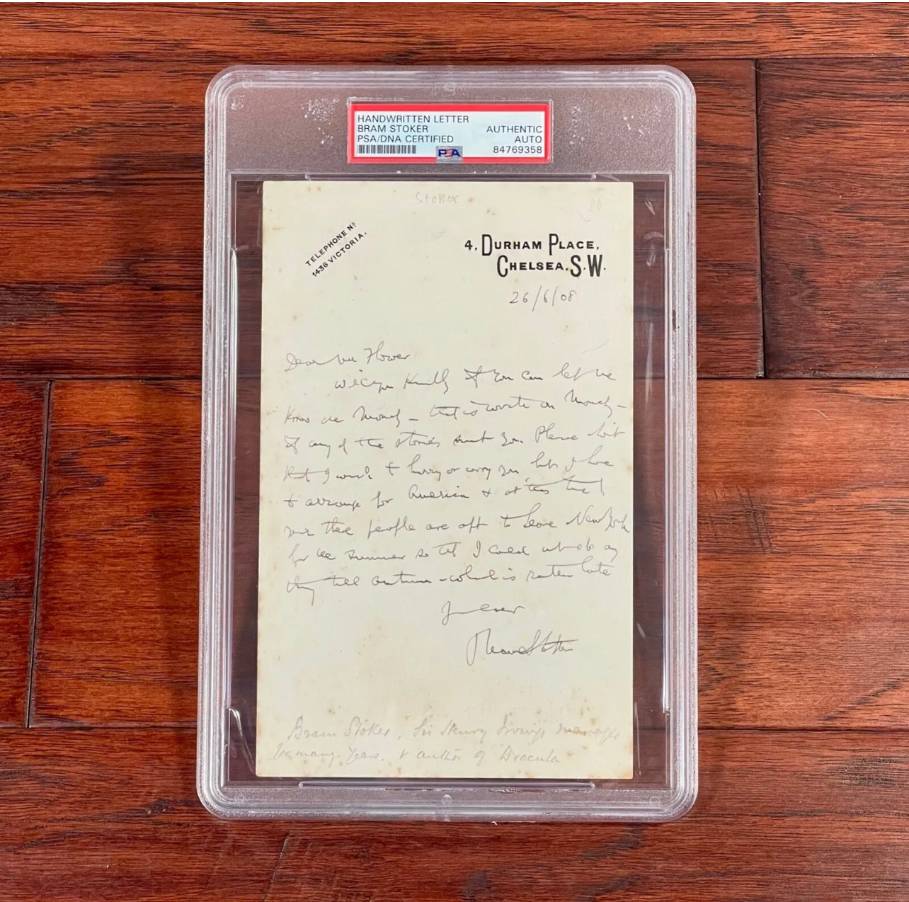 BRAM STOKER * PSA/DNA * "Dracula" Author Autograph Letter SIGNED to Publisher