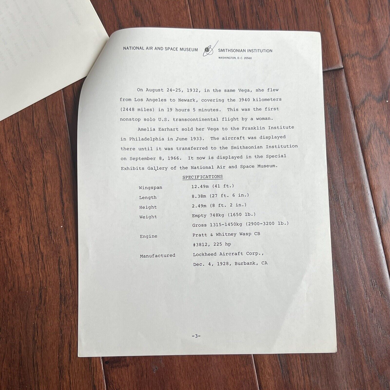 AMELIA EARHART * Original Flown Vega 5B Fabric * From Smithsonian Institute