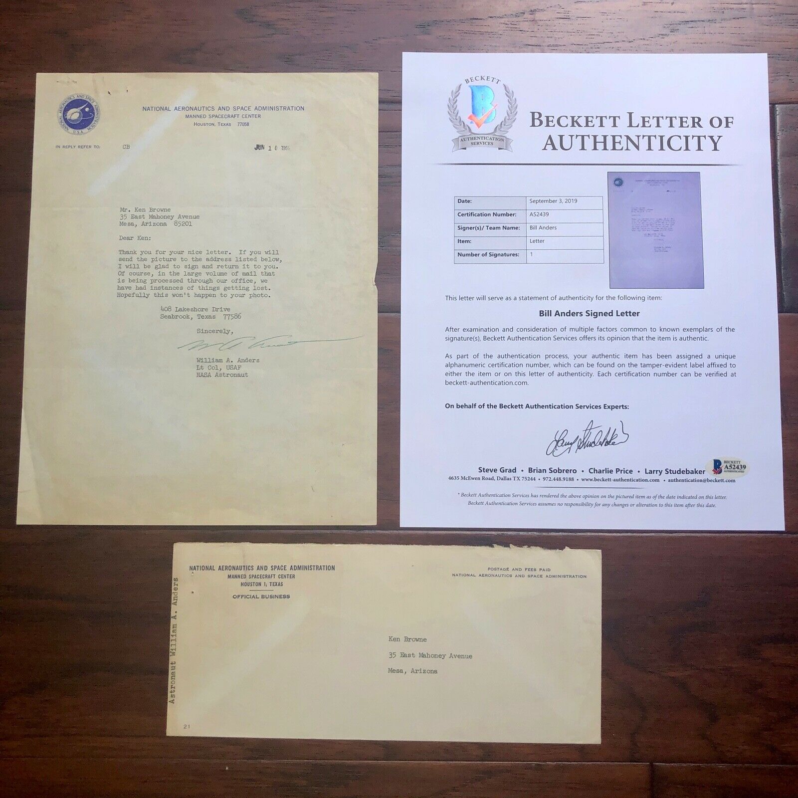 BILL ANDERS * Beckett BAS * Hand Signed Autograph NASA LETTER Apollo 8 William *