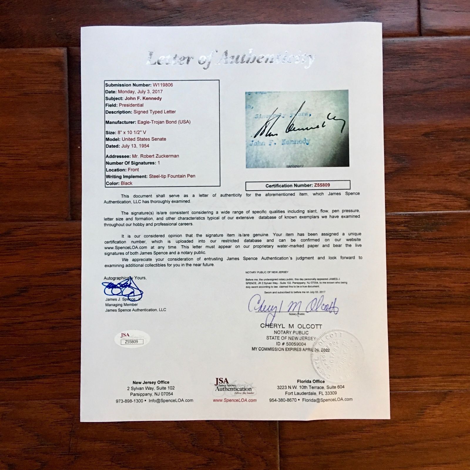 JOHN F. KENNEDY Authentic AUTOGRAPH Letter SIGNED + JSA COA * JFK President