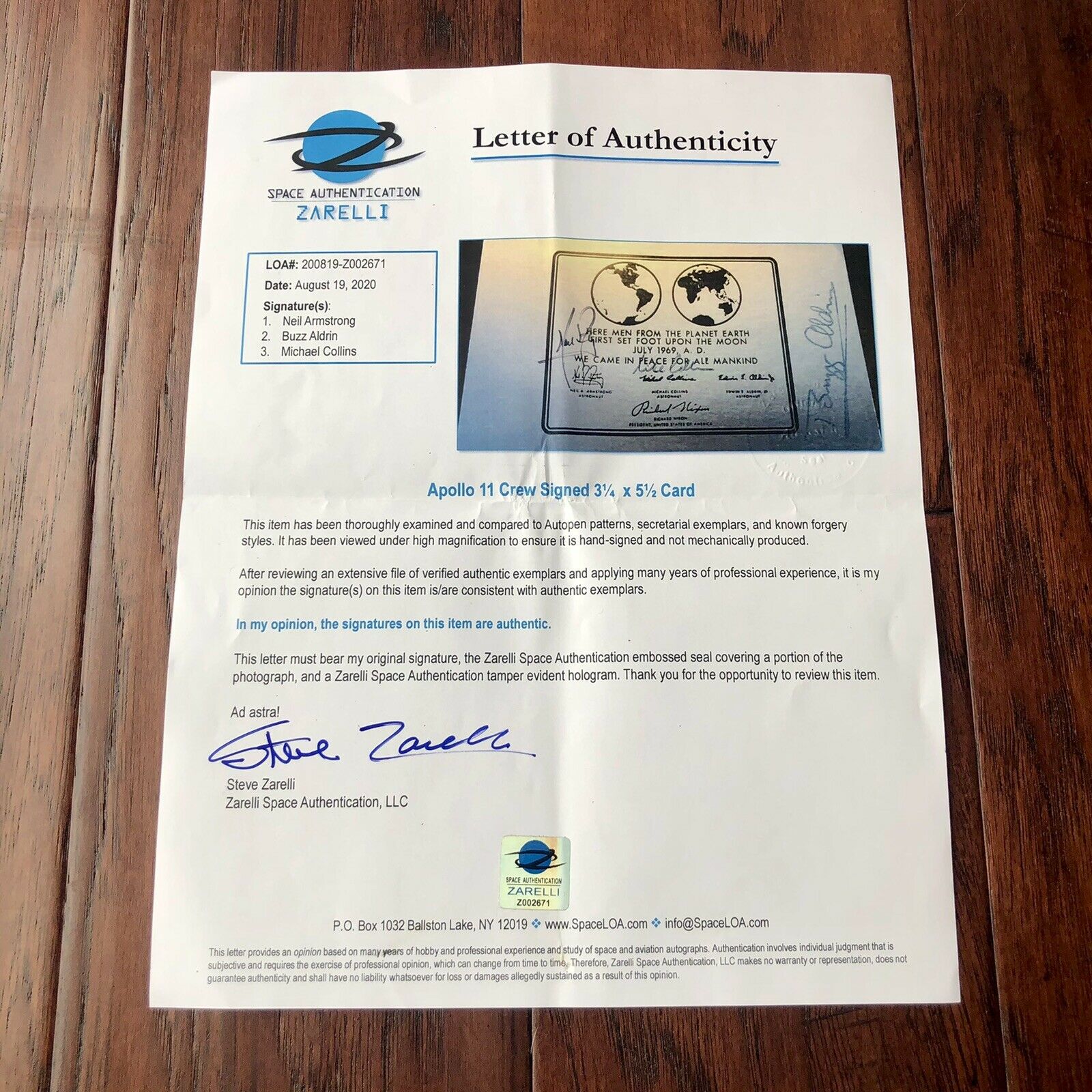 APOLLO 11 * PSA/DNA * Crew Signed Came In Peace Plaque Autograph Neil Armstrong