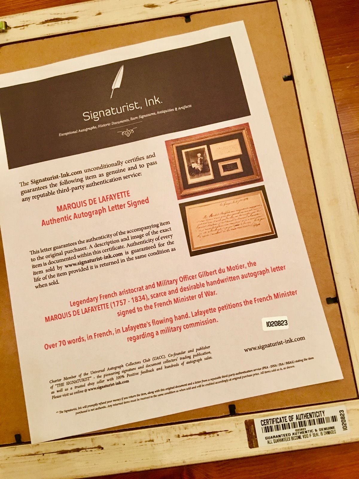 MARQUIS DE LAFAYETTE Authentic AUTOGRAPH Letter SIGNED Revolutionary War COA