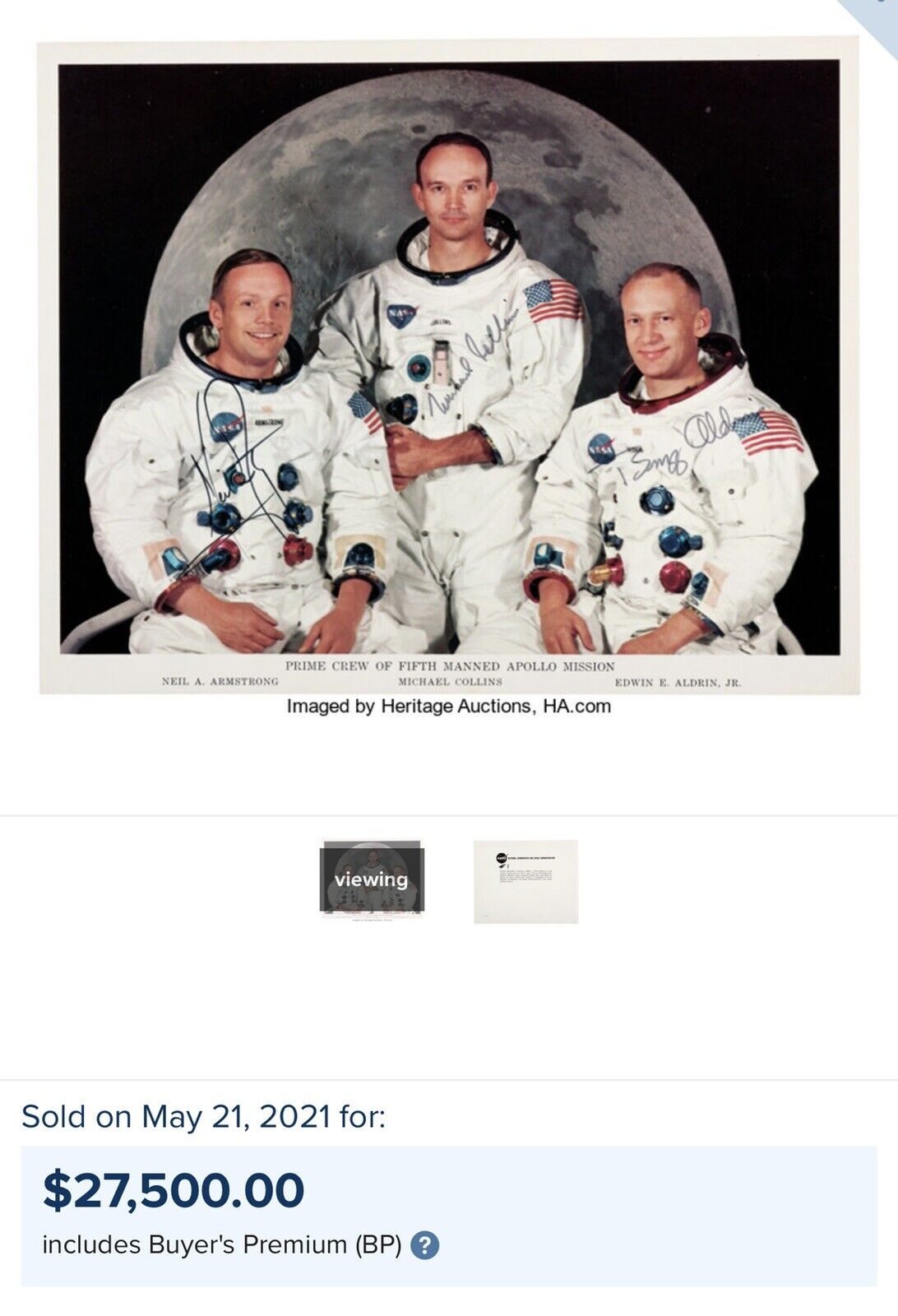 APOLLO 11 * JSA * Uninscribed Crew Signed Red # Photo Autograph Neil Armstrong