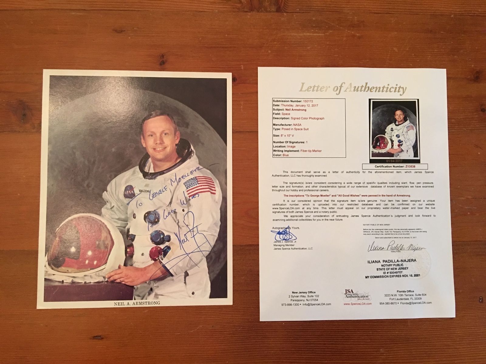 NEIL ARMSTRONG * Signed WSS Portrait JSA NASA LITHOGRAPH * Apollo 11 autograph