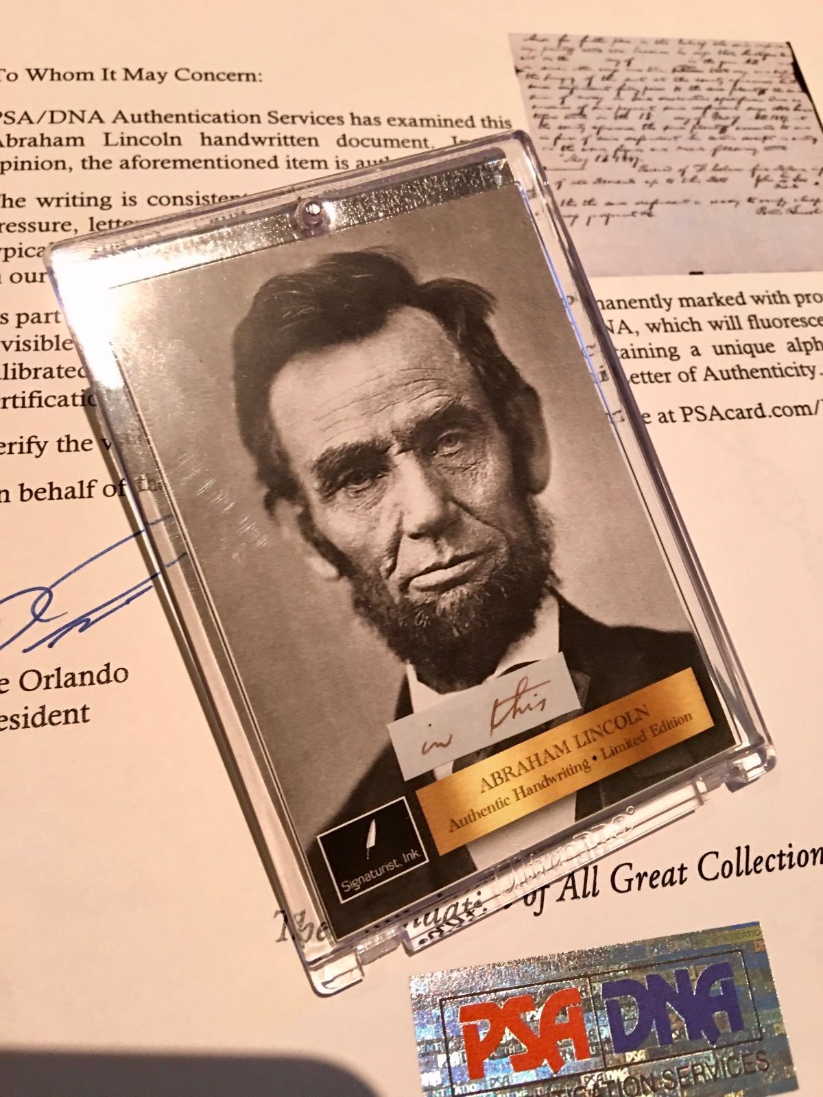 ABRAHAM LINCOLN * PSA/DNA * Handwritten Cut Words * not Autograph or Signed