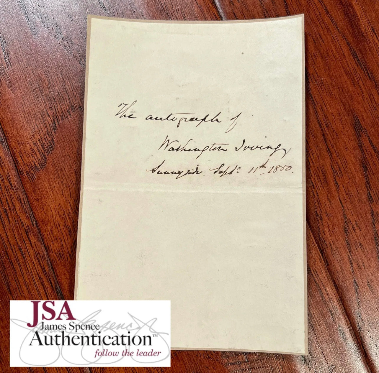 WASHINGTON IRVING * JSA LOA * Signed Autograph Page Inscribed from Sleepy Hallow