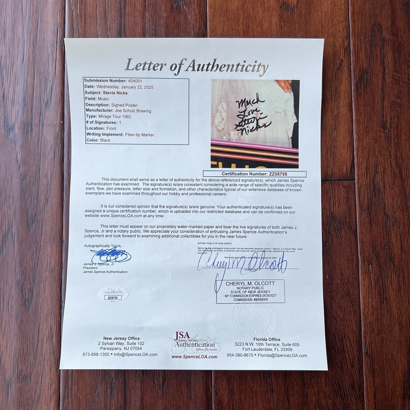 STEVIE NICKS * JSA * Autograph FLEETWOOD MAC Schlitz Beer Poster SIGNED * Tusk