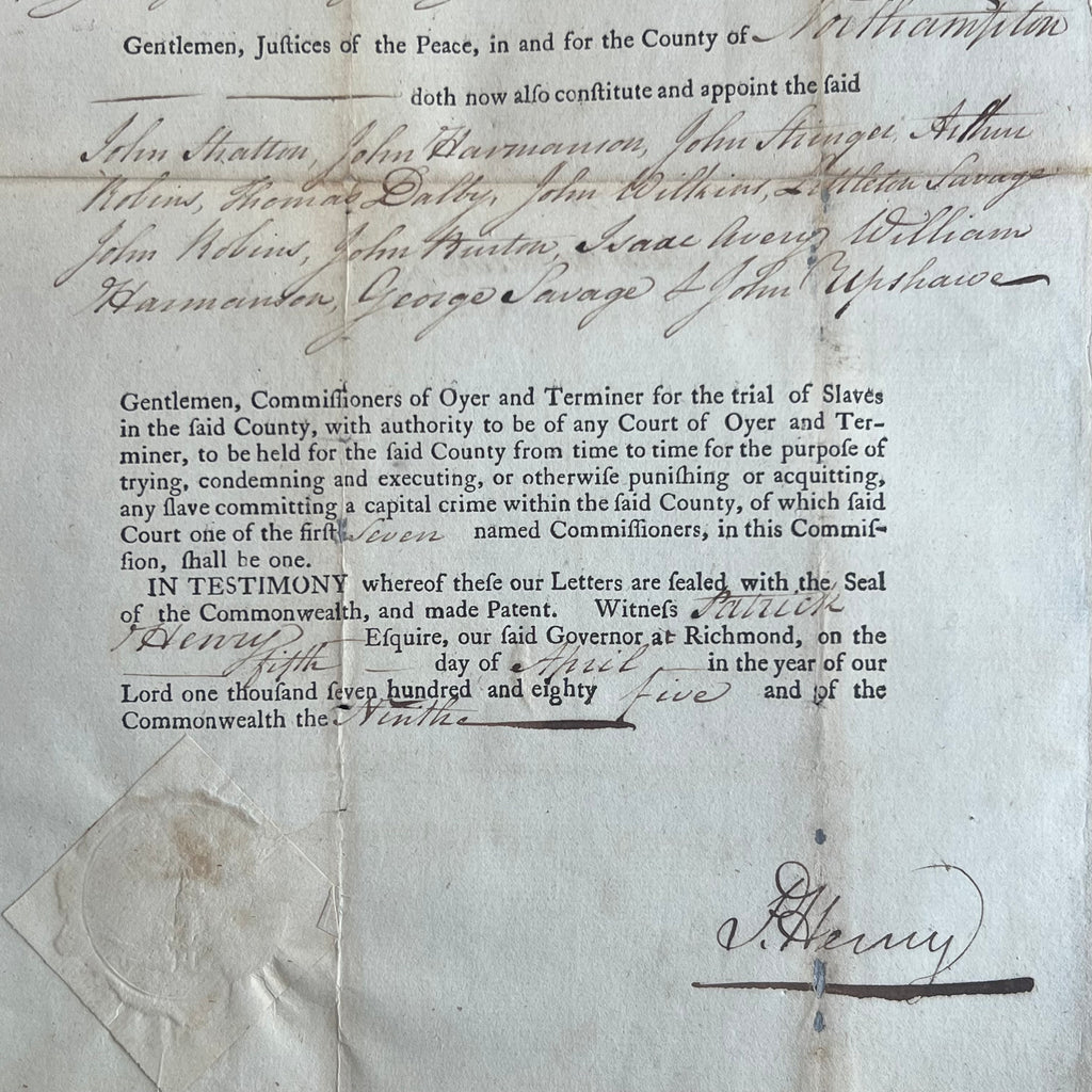 PATRICK HENRY Signed Document Appointing Justices for Slave Trials in Virginia Autograph * PSA