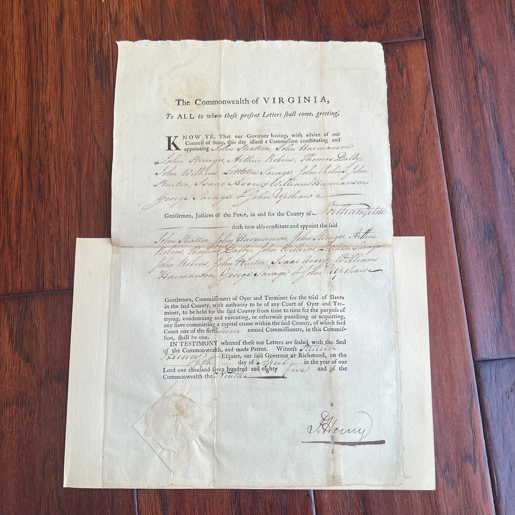 PATRICK HENRY Signed Document Appointing Justices for Slave Trials in Virginia Autograph * PSA