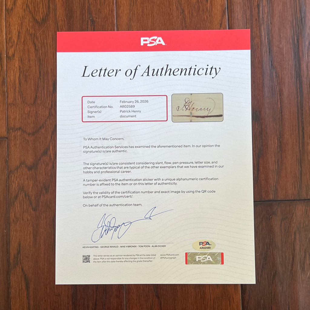 PATRICK HENRY Signed Document Appointing Justices for Slave Trials in Virginia Autograph * PSA
