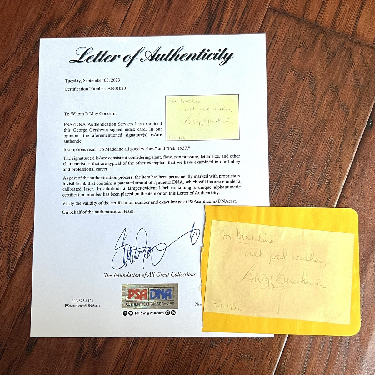 GEORGE GERSHWIN * PSA/DNA * Autograph Card Signed 5 Months Before Death in 1937