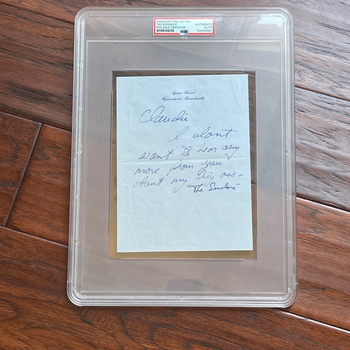 TED KENNEDY * PSA * Humorous "My Big Ass" AUTOGRAPH Note SIGNED * "The Senatoré"