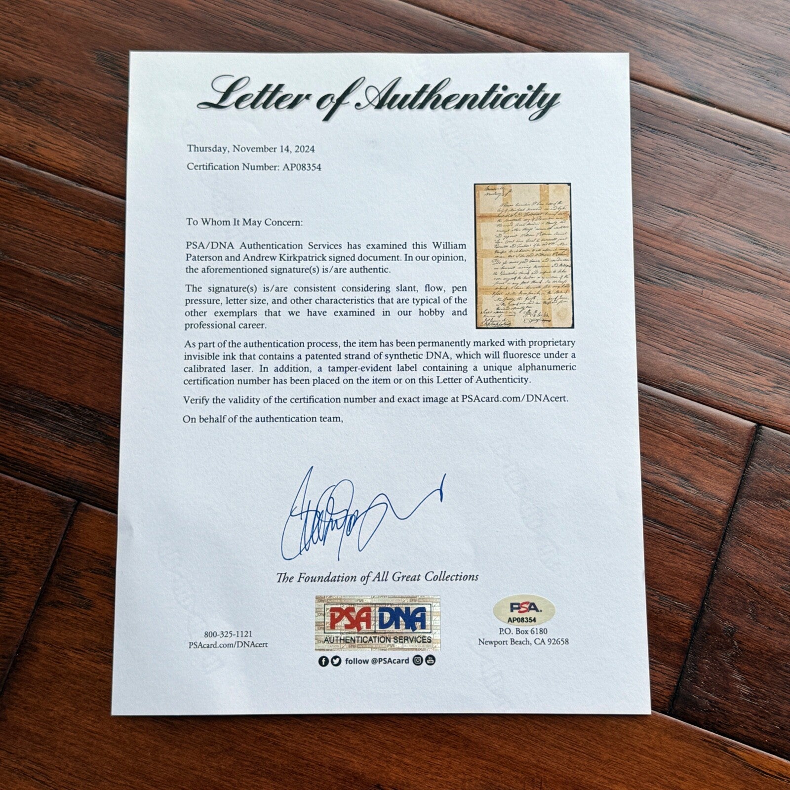 WILLIAM PATERSON * PSA/DNA * Autograph Document Signed * Constitution Signer