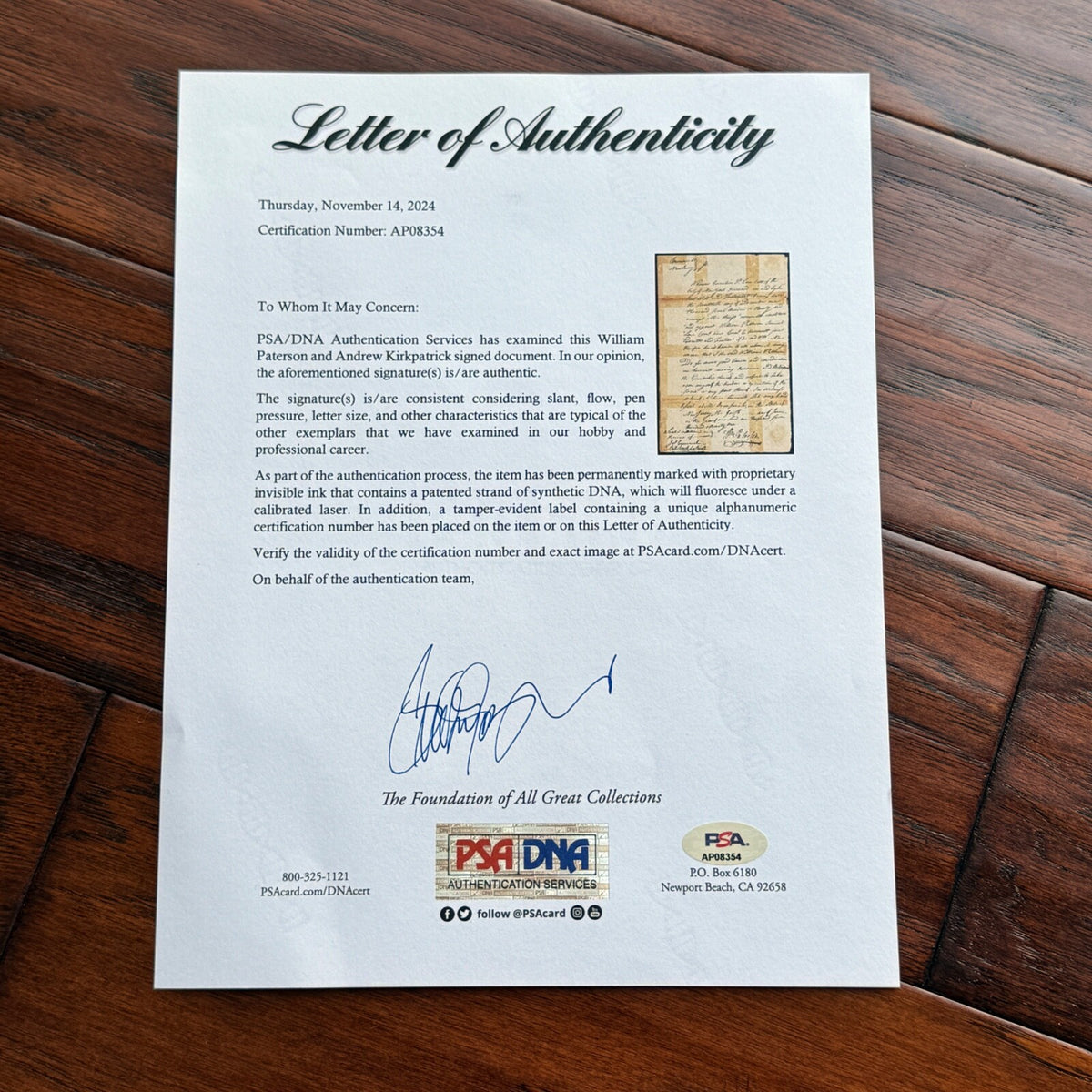 WILLIAM PATERSON * PSA/DNA * Autograph Document Signed * Constitution Signer