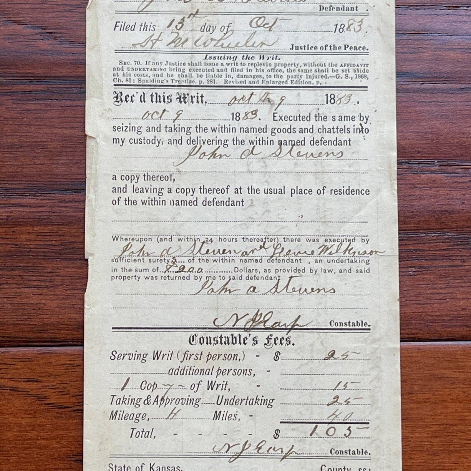 NEWTON EARP * PSA * Western Lawman AUTOGRAPH Sheriff's Writ SIGNED * WYATT EARP