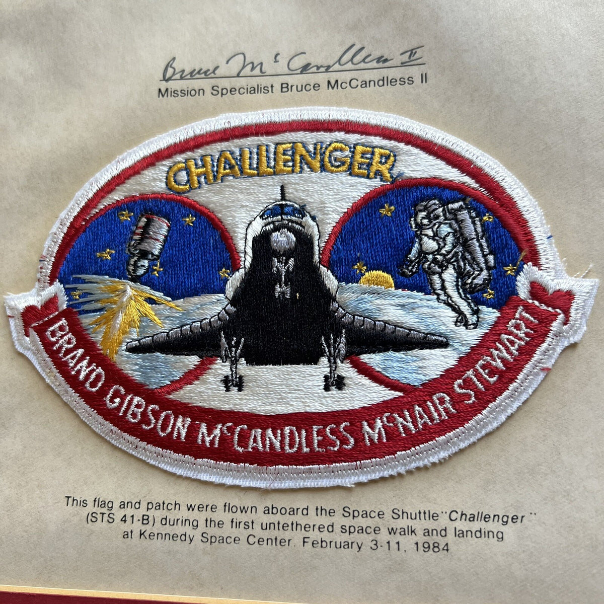 STS 41-B * JSA * Bruce McCandless Certified Flown Flag & Patch Autograph Signed