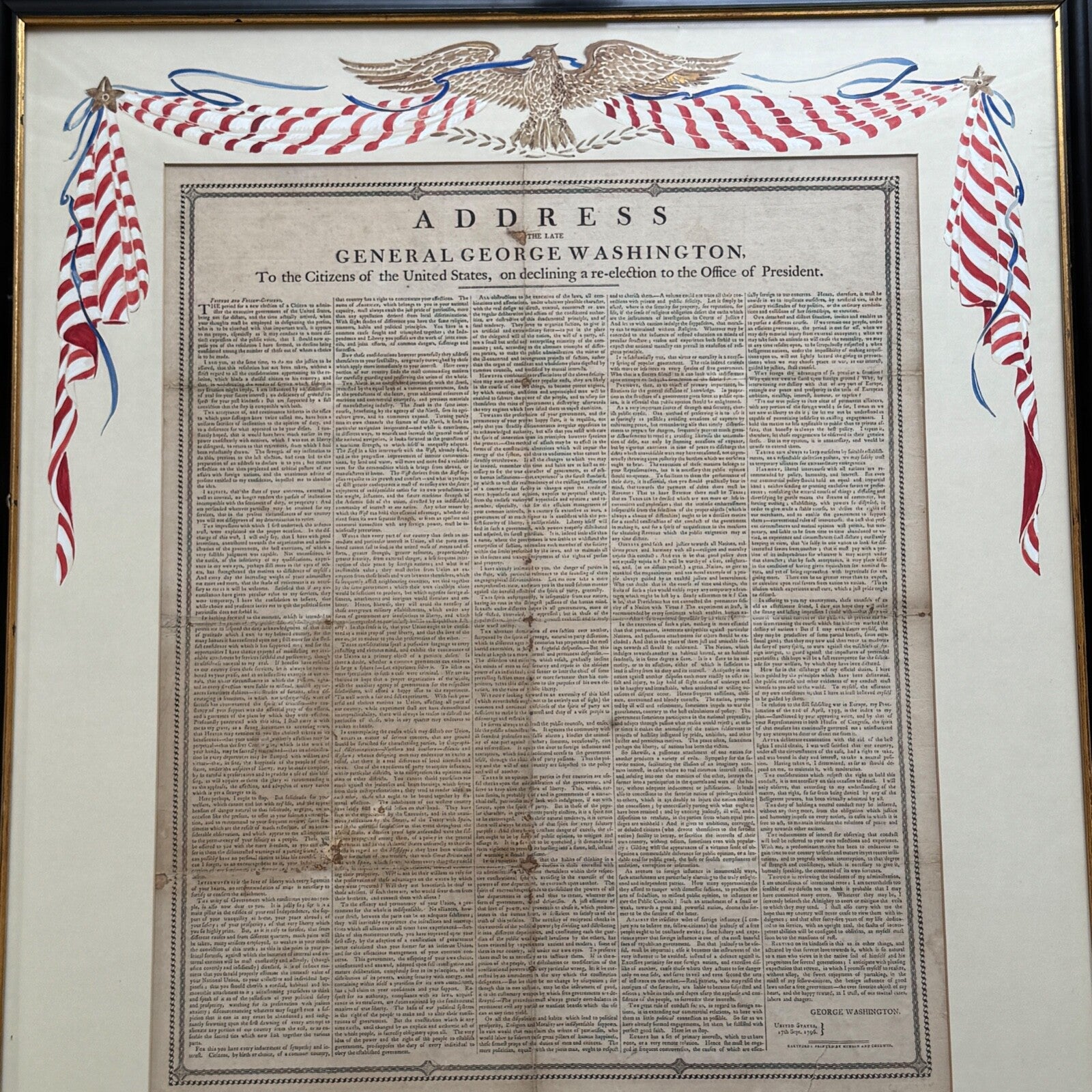 GEORGE WASHINGTON Scarce "FAREWELL ADDRESS" Printed Broadside Circa 1800