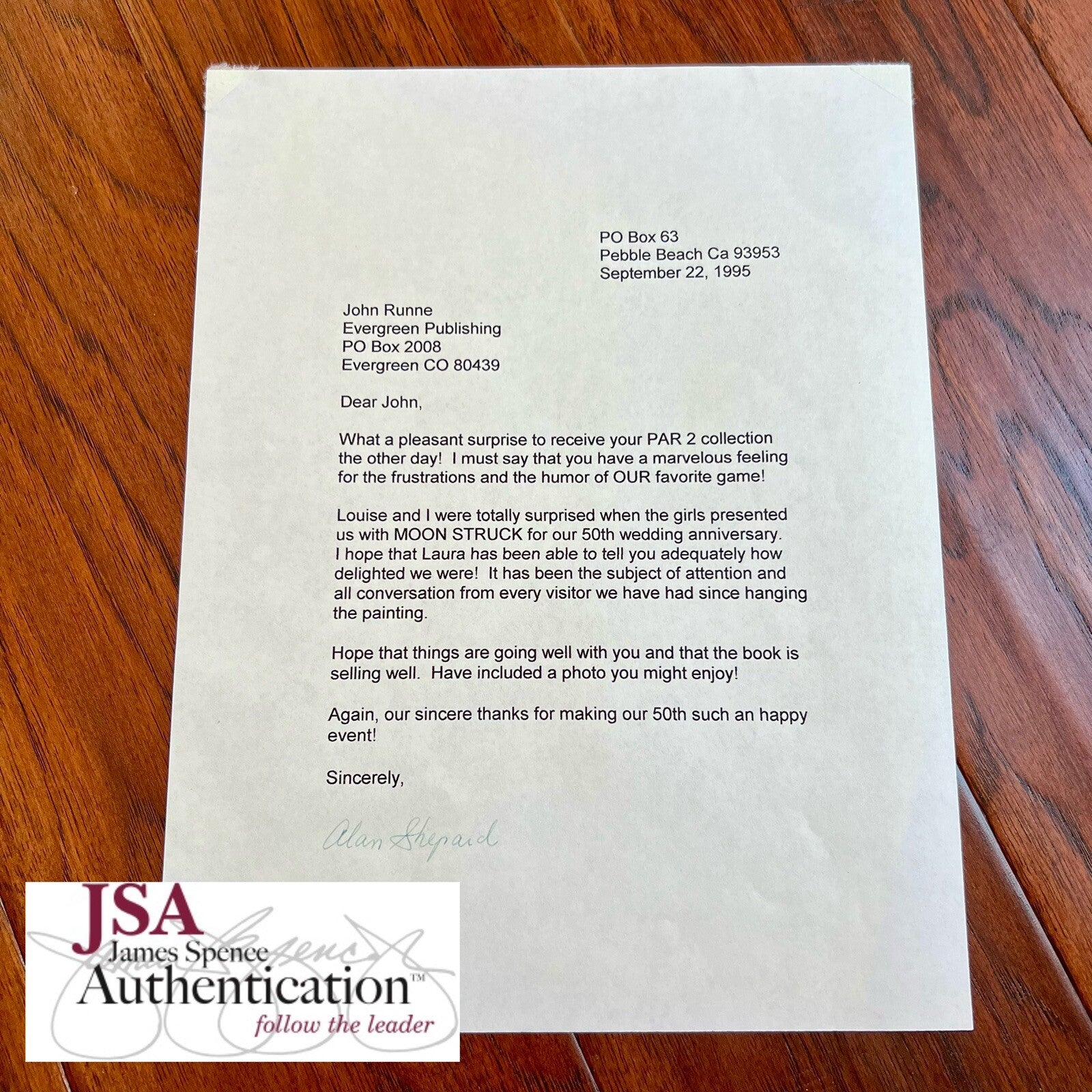 ALAN SHEPARD * JSA * Signed Letter RE: Golf Autograph * Astronaut Signature NASA