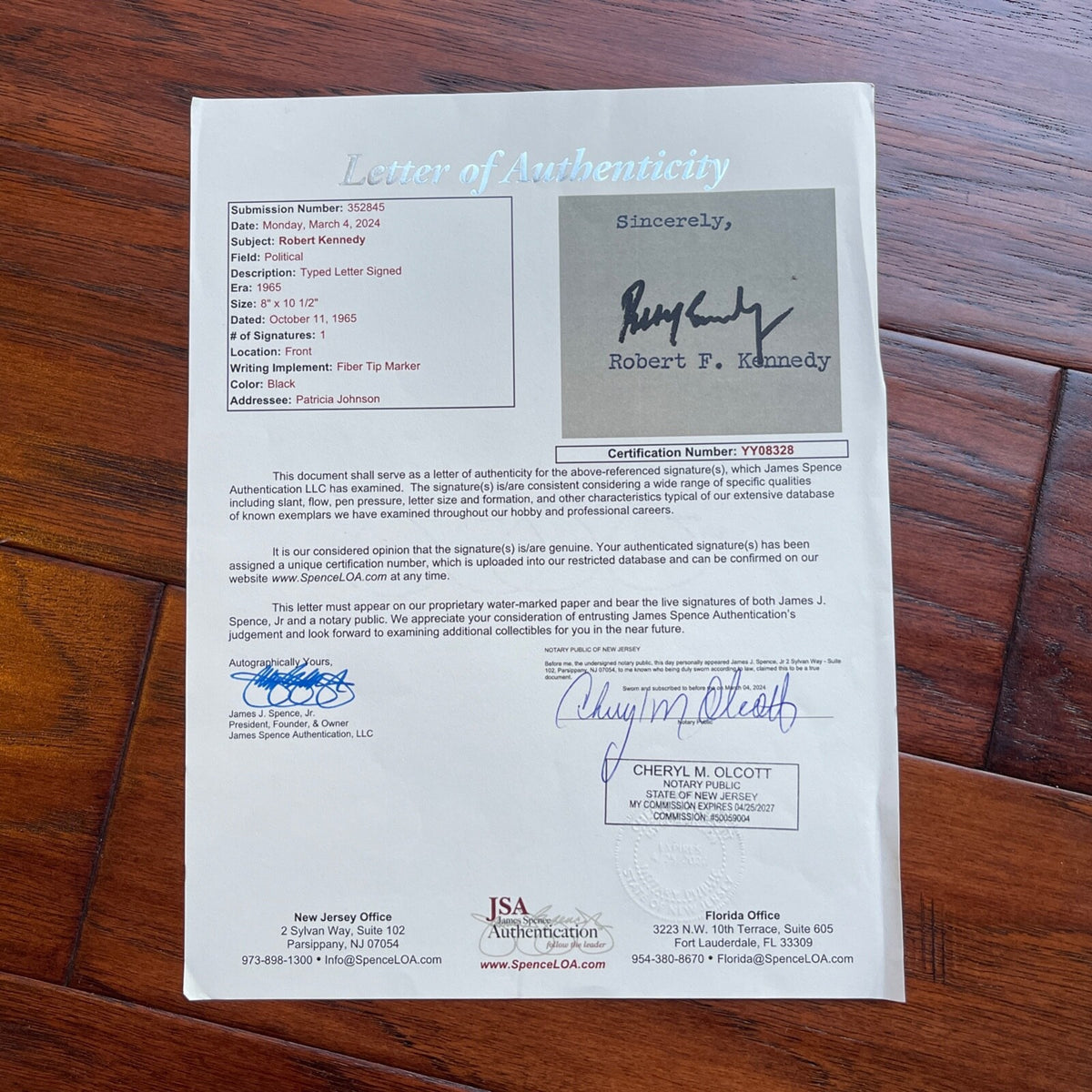 ROBERT F. KENNEDY * JSA * Autograph U.S. SENATE Letter SIGNED * RFK