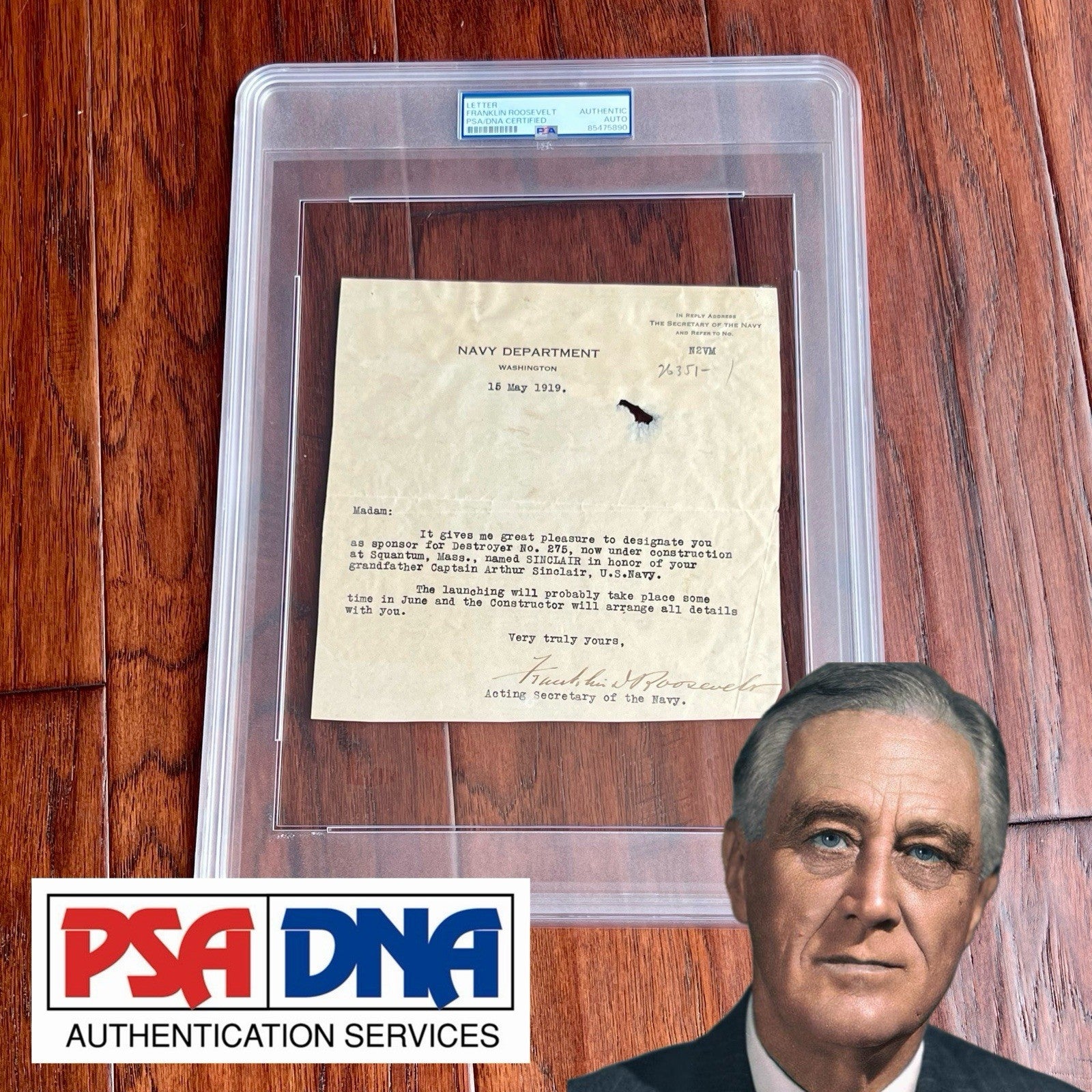 FRANKLIN D. ROOSEVELT * PSA * Autograph Navy Letter SIGNED Re: USS Sinclair