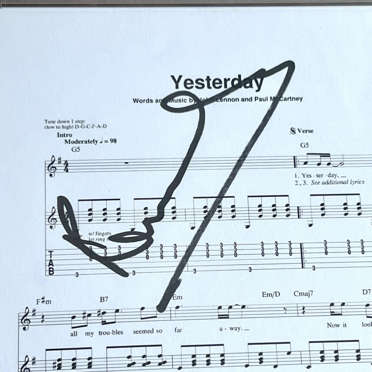 PAUL MCCARTNEY * PSA/DNA * "Yesterday" Song Autograph Souvenir Signed * Beatles