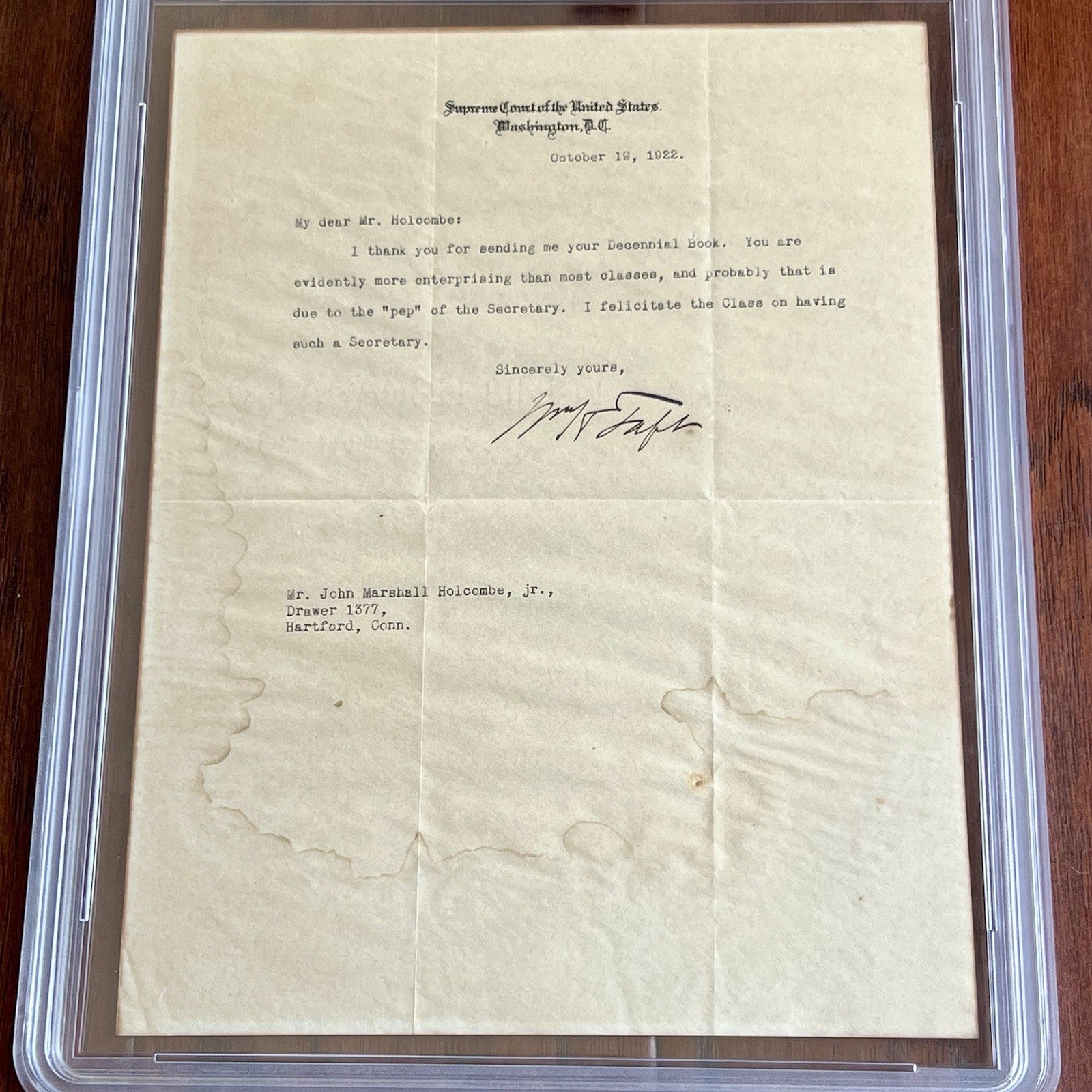 WILLIAM H. TAFT * PSA * Autograph SUPREME COURT Letter SIGNED to "John Marshall"