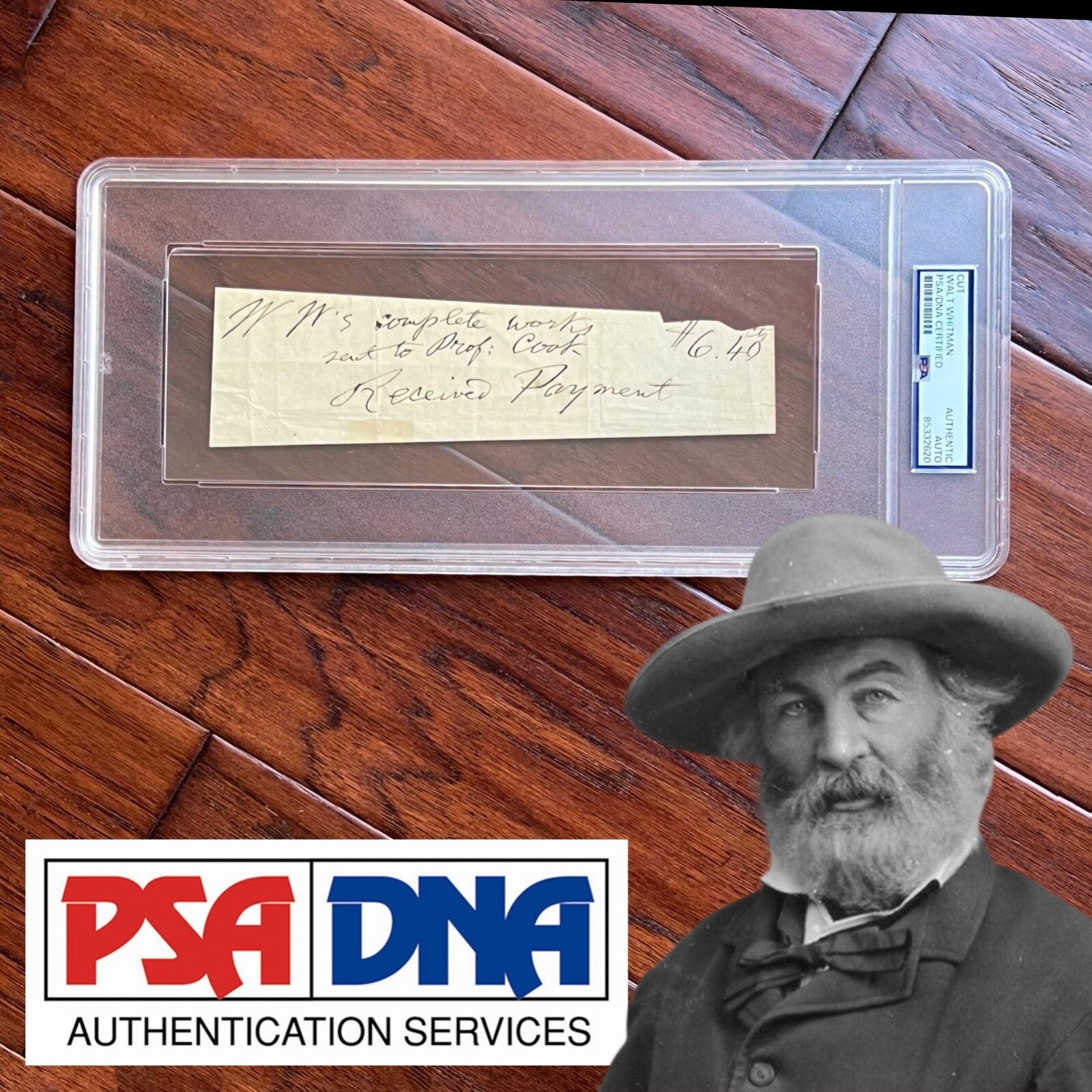 WALT WHITMAN * PSA/DNA * Autograph CUT Signed "WW" * "Leaves of Grass" POET