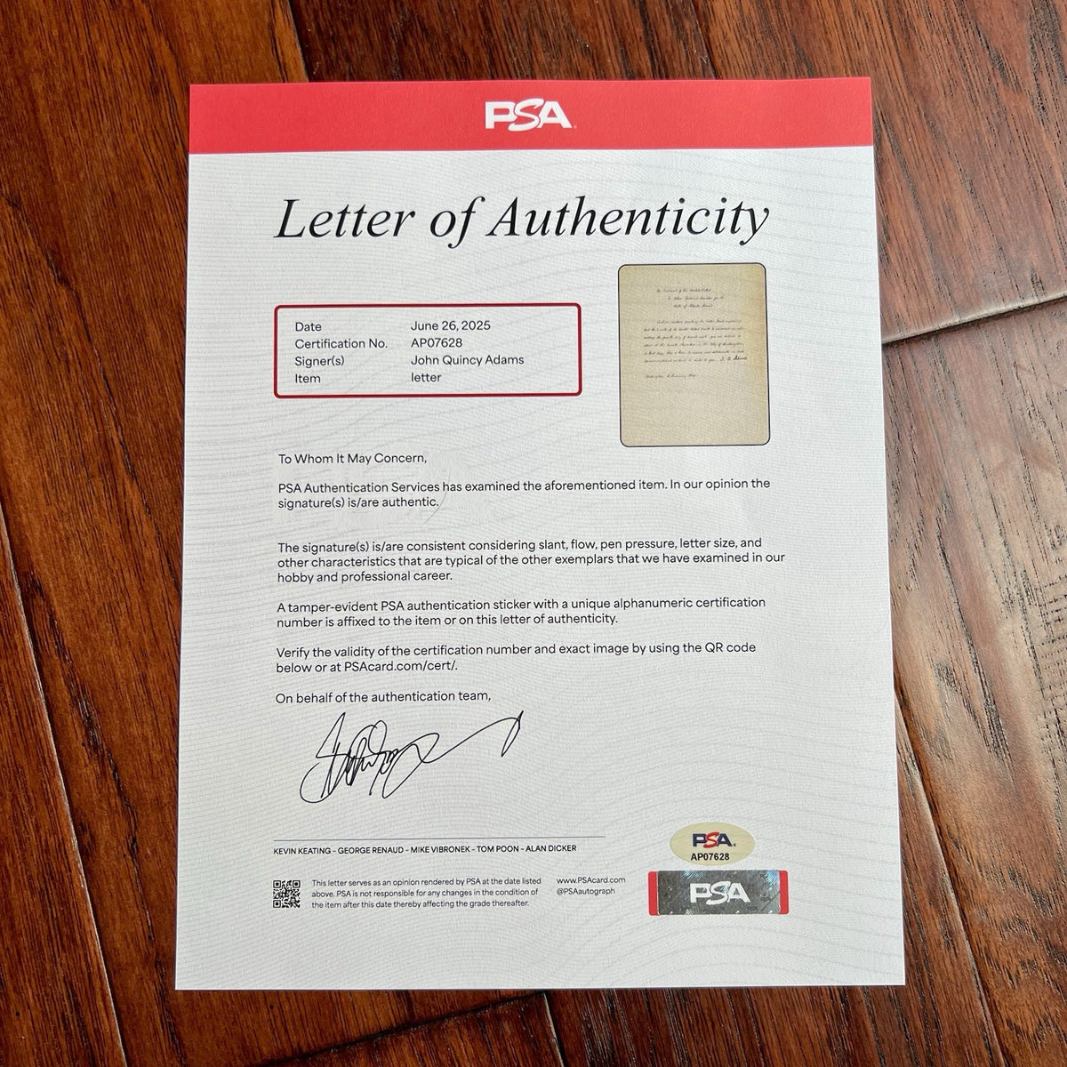 JOHN QUINCY ADAMS * PSA * Letter  Signed CERTIFYING JACKSON'S ELECTION Autograph