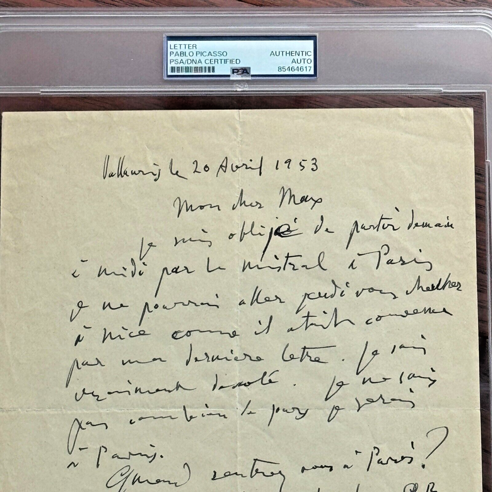 PABLO PICASSO * PSA/DNA * Handwritten AUTOGRAPH Letter SIGNED * PARIS 1953
