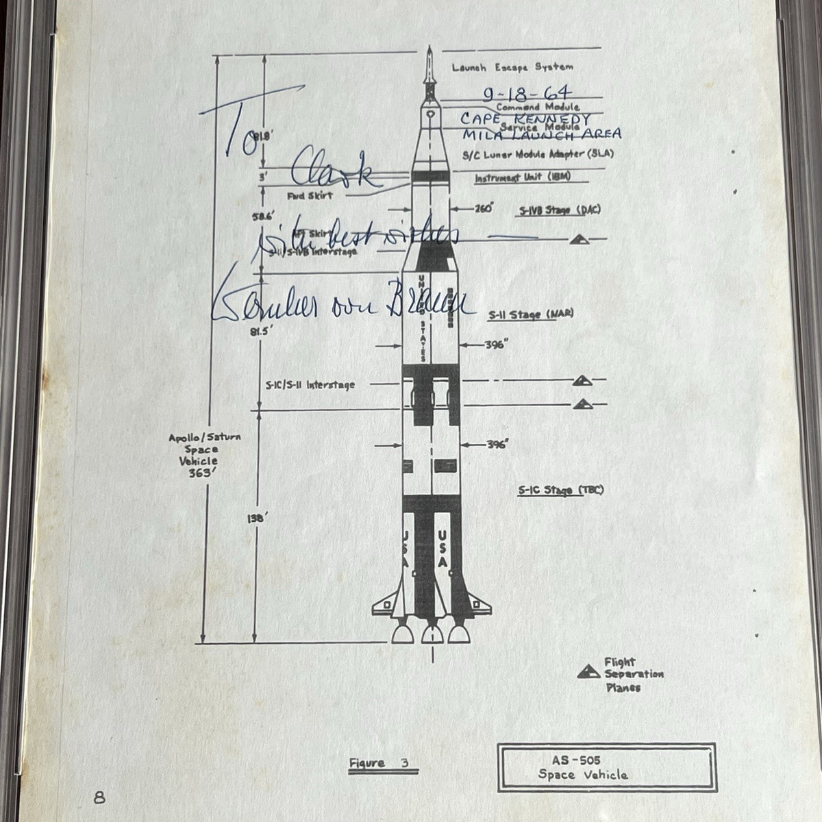 WERNHER VON BRAUN * PSA * Autograph SATURN ROCKET Schematic Signed * Sect'y Def