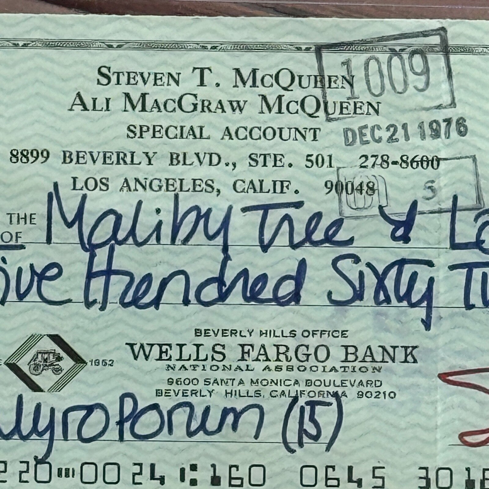 STEVE McQUEEN * PSA * GEM MINT 10 * Scarce AUTOGRAPH Personal Check SIGNED