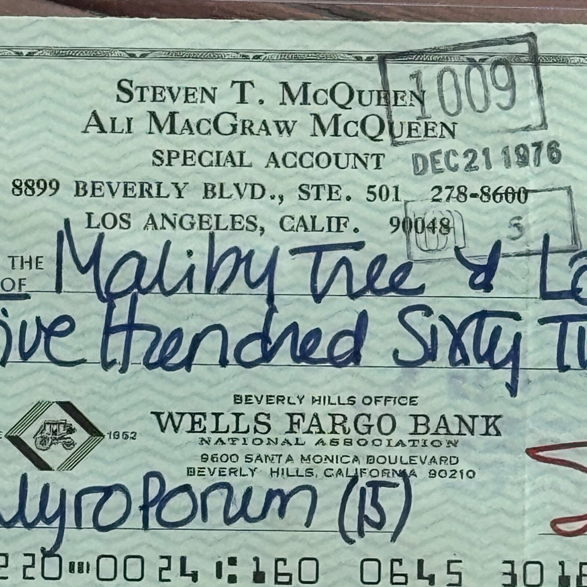 STEVE McQUEEN * PSA * GEM MINT 10 * Scarce AUTOGRAPH Personal Check SIGNED