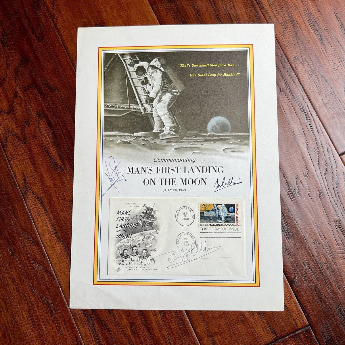 APOLLO 11 * Neil Armstrong Crew Signed ONE SMALL STEP Autograph Presentation FDC