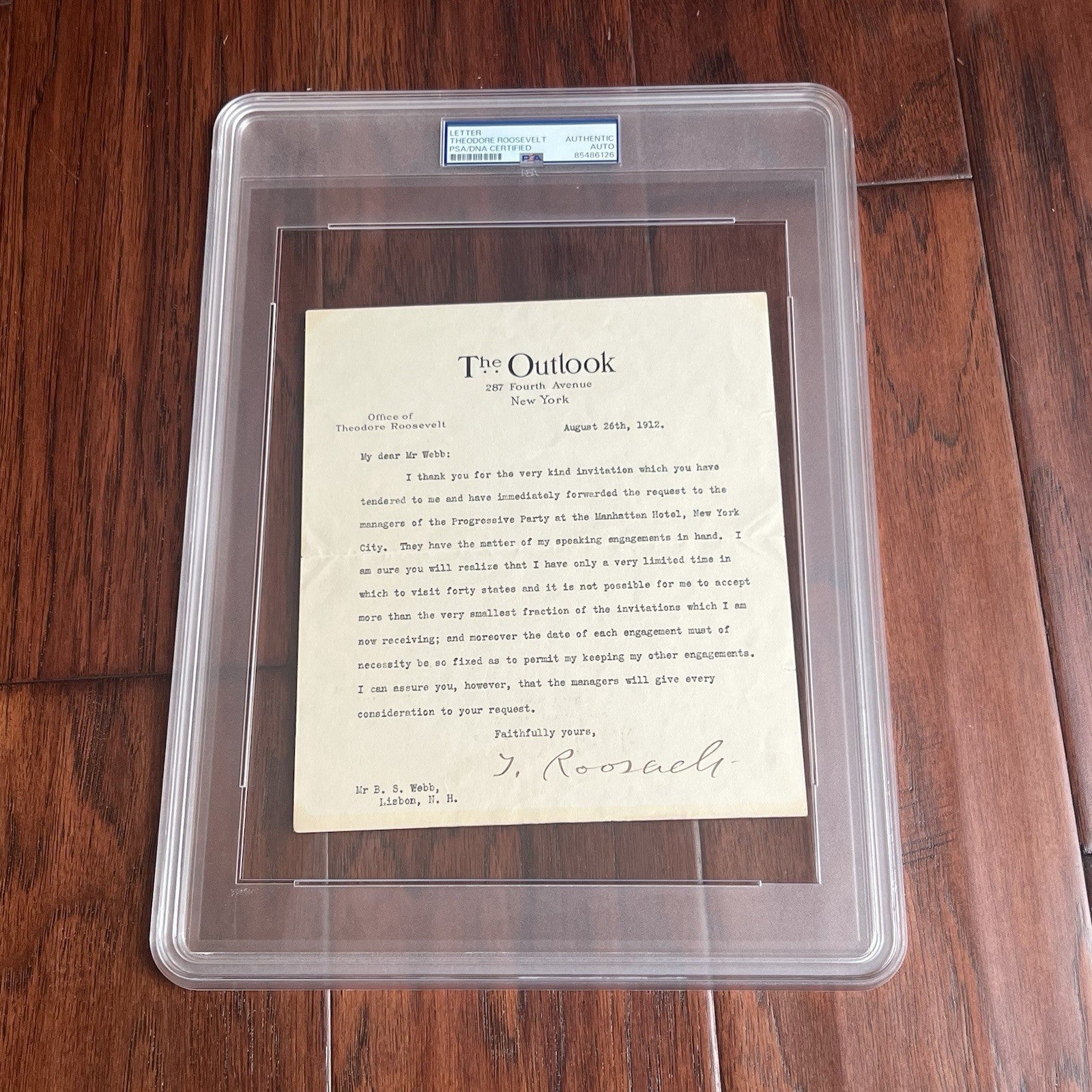 THEODORE ROOSEVELT * PSA * Autograph OUTLOOK Letter Re BULL MOOSE Signed * 1912