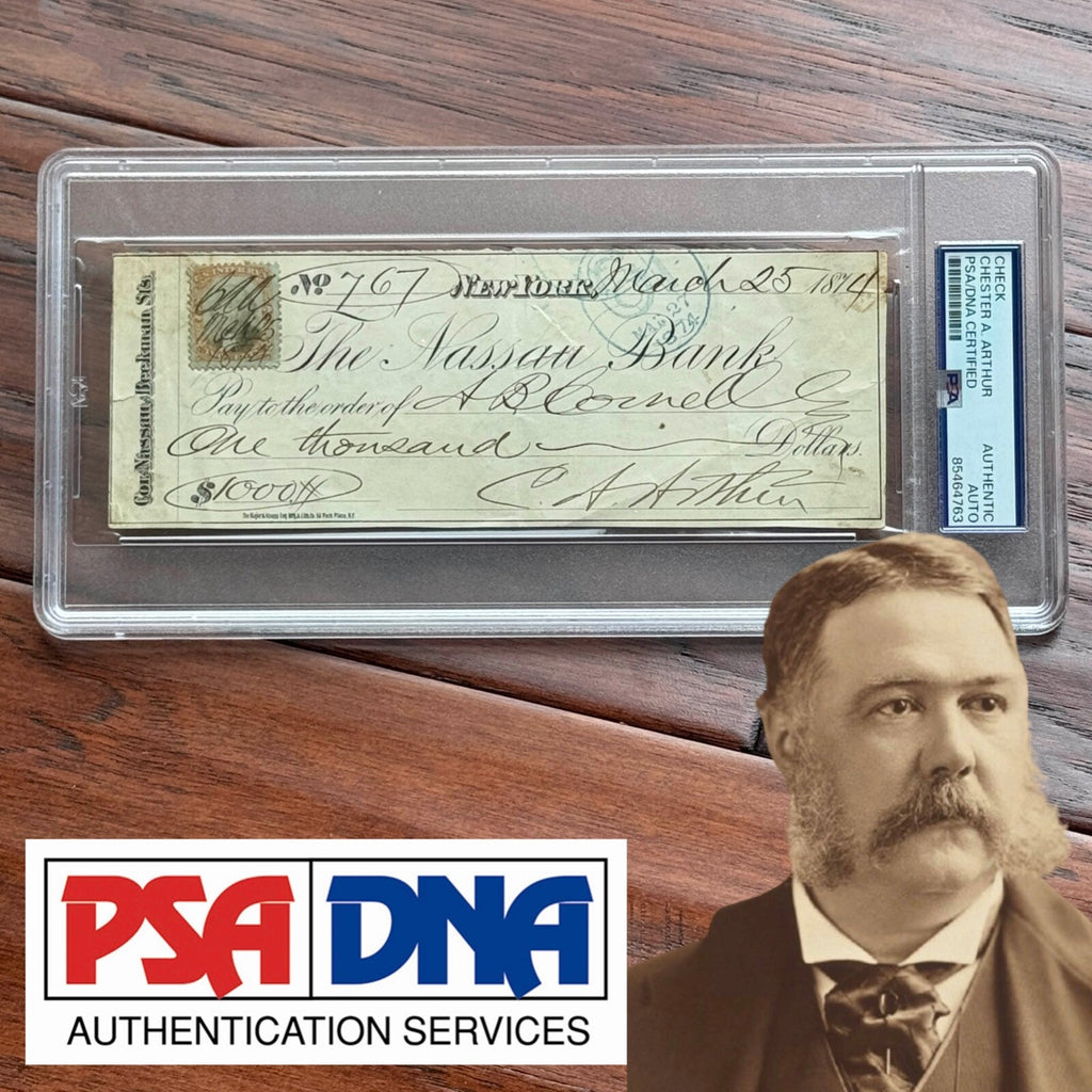 CHESTER ARTHUR * PSA/DNA * Autograph Handwritten Check Signed * NYC 1874