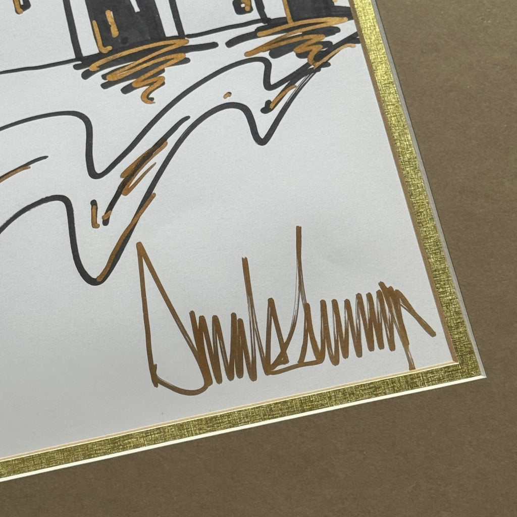 DONALD TRUMP * CHARITY DRAWING NYC SKYLINE SKETCH & SIGNED PHOTO AUTOGRAPH