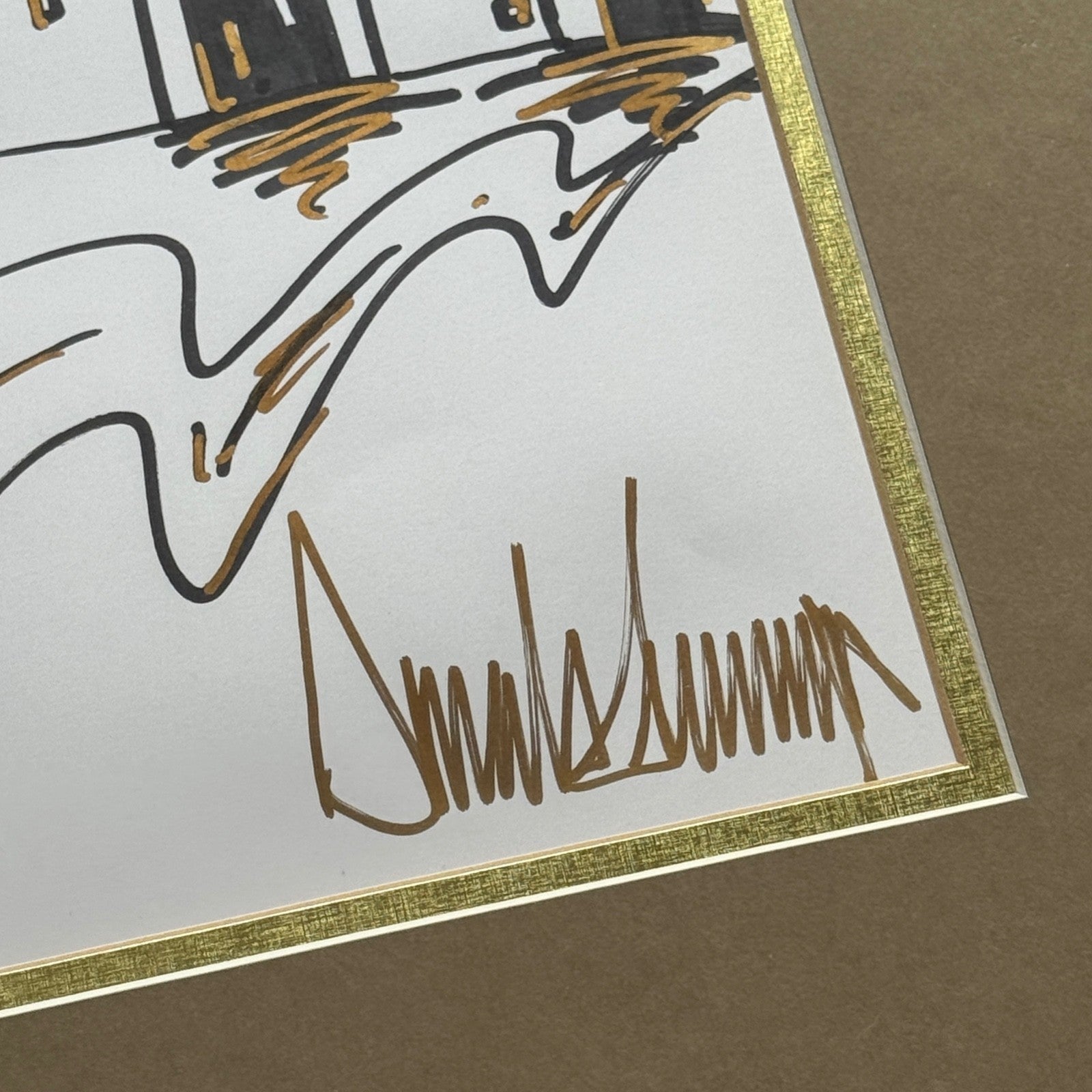 DONALD TRUMP * CHARITY DRAWING NYC SKYLINE SKETCH & SIGNED PHOTO AUTOGRAPH