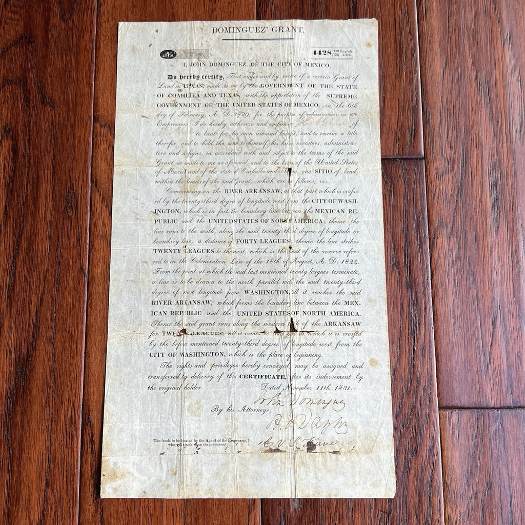 TEXAS COLONIZATION LAND GRANT * John Dominguez Signed Texana 1831 Broadside