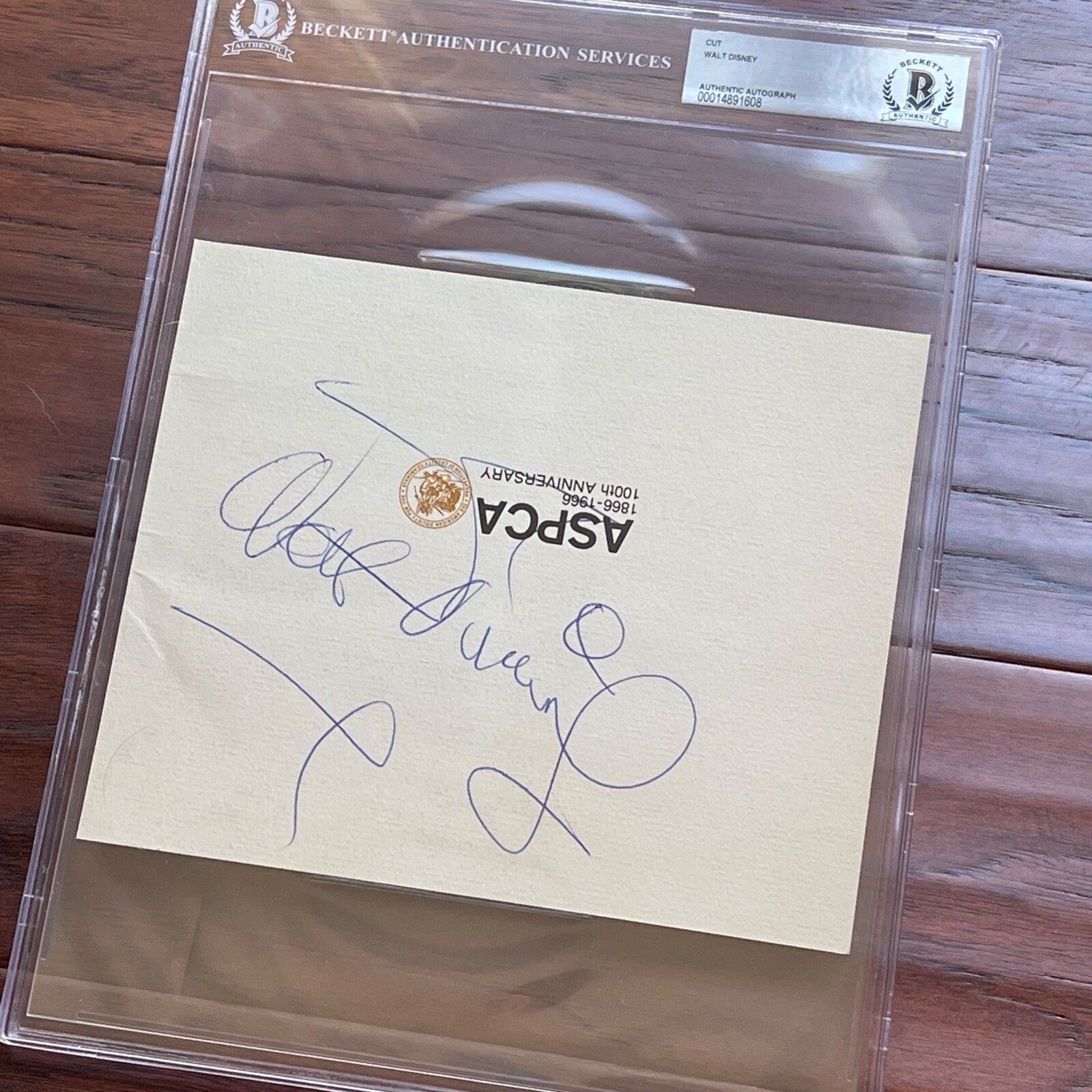 WALT DISNEY * Beckett BAS * Huge 5.5” ASPCA Autograph Cut Signed * UNINSCRIBED