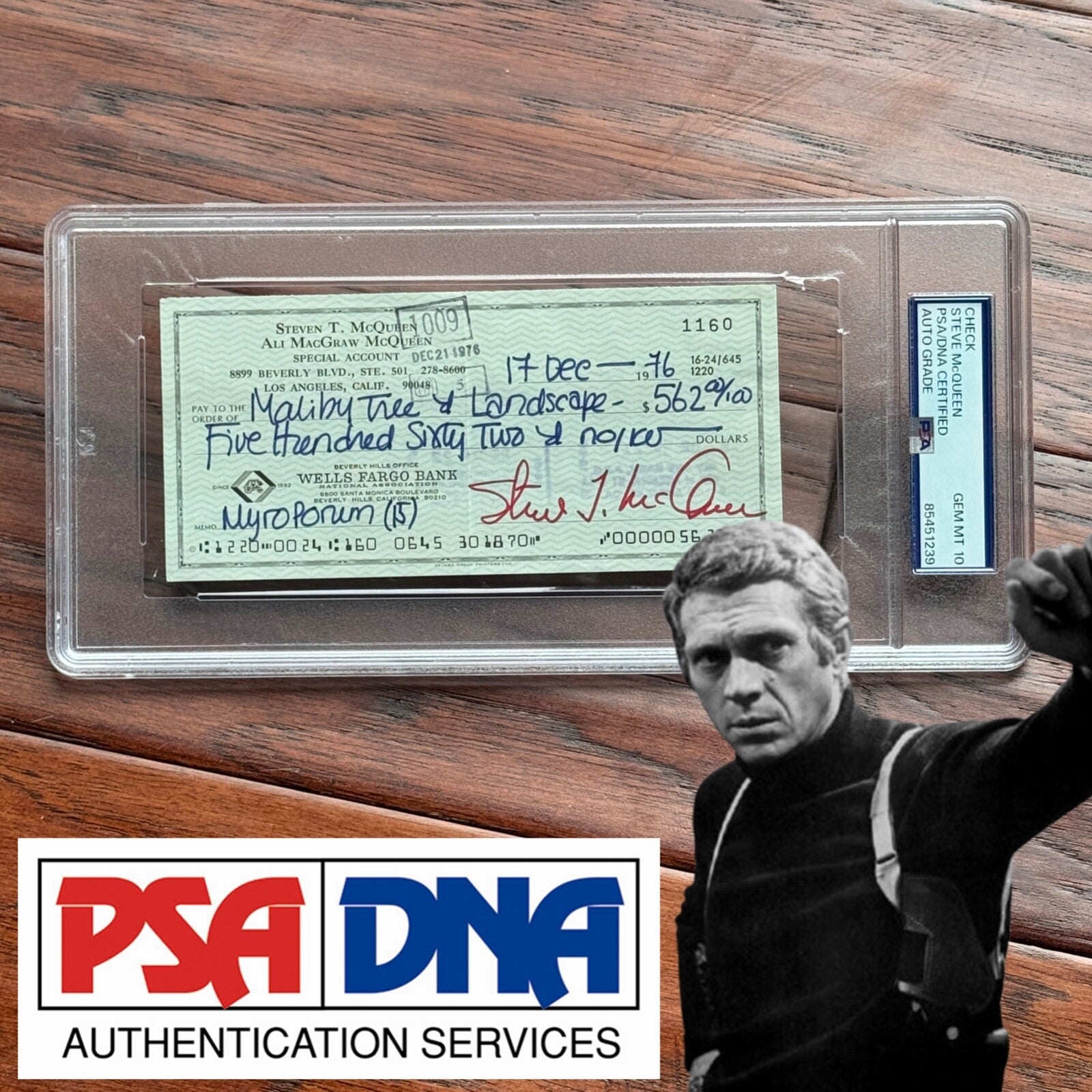 STEVE McQUEEN * PSA * GEM MINT 10 * Scarce AUTOGRAPH Personal Check SIGNED